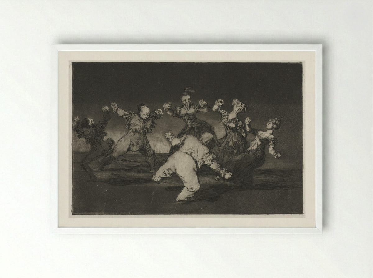 The Proverbs: If Marion Will Dance, Then She Has to Take the Consequences - Francisco de Goya - Framed Print White