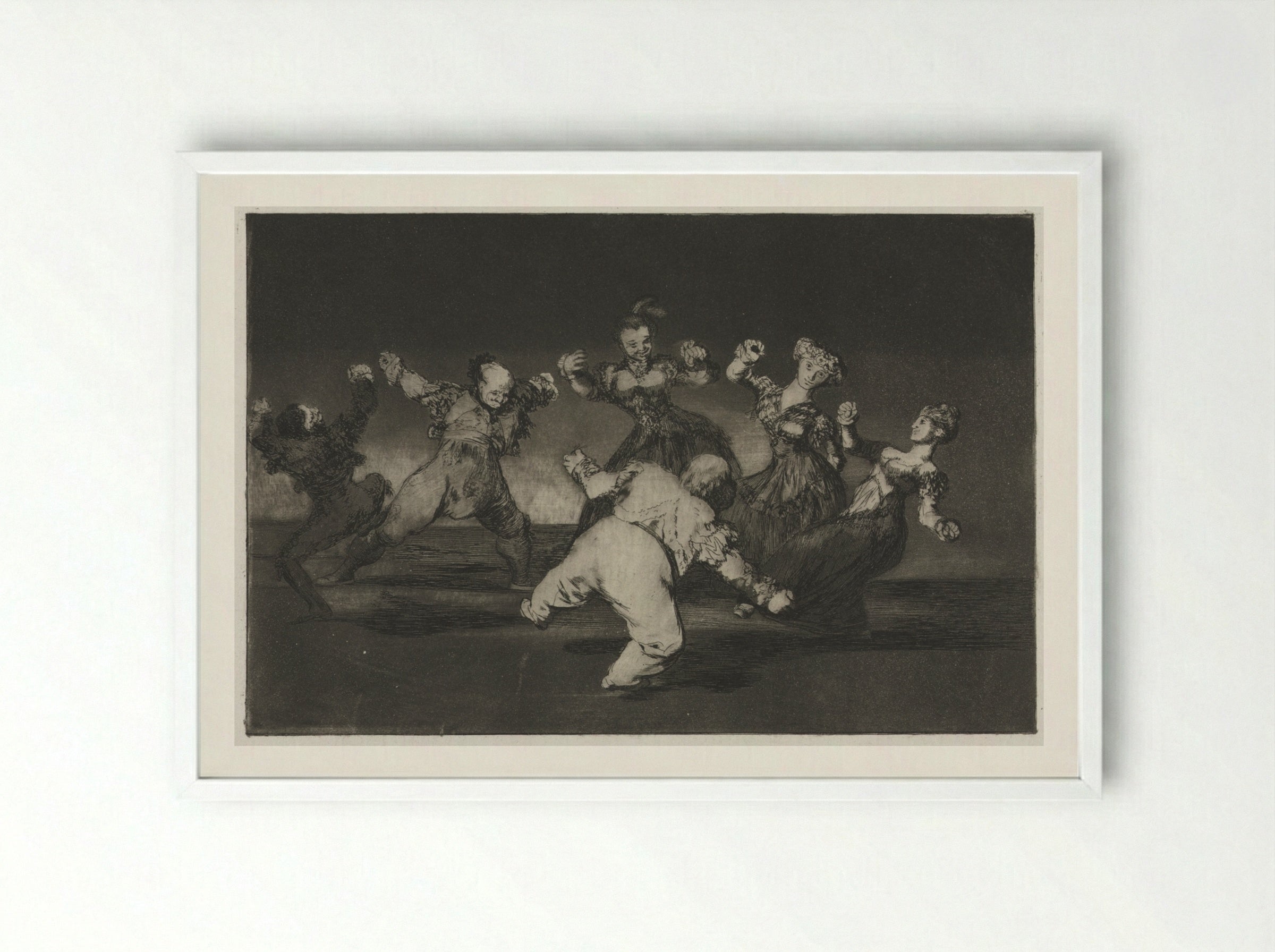 The Proverbs: If Marion Will Dance, Then She Has to Take the Consequences - Francisco de Goya - Framed Print White