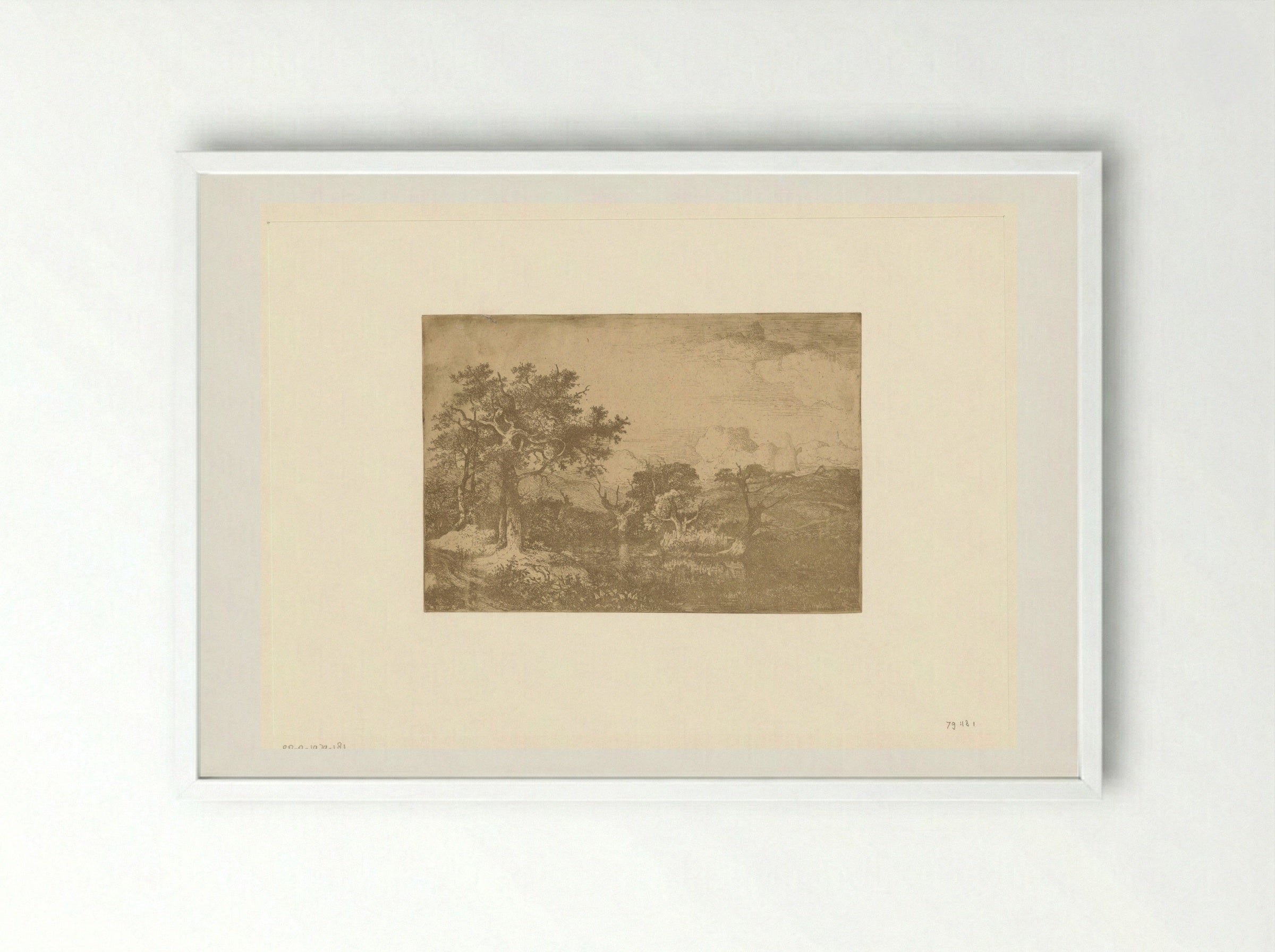 Hilly Landscape with Trees and a Windmill near Deopham - John Crome - Framed Print White