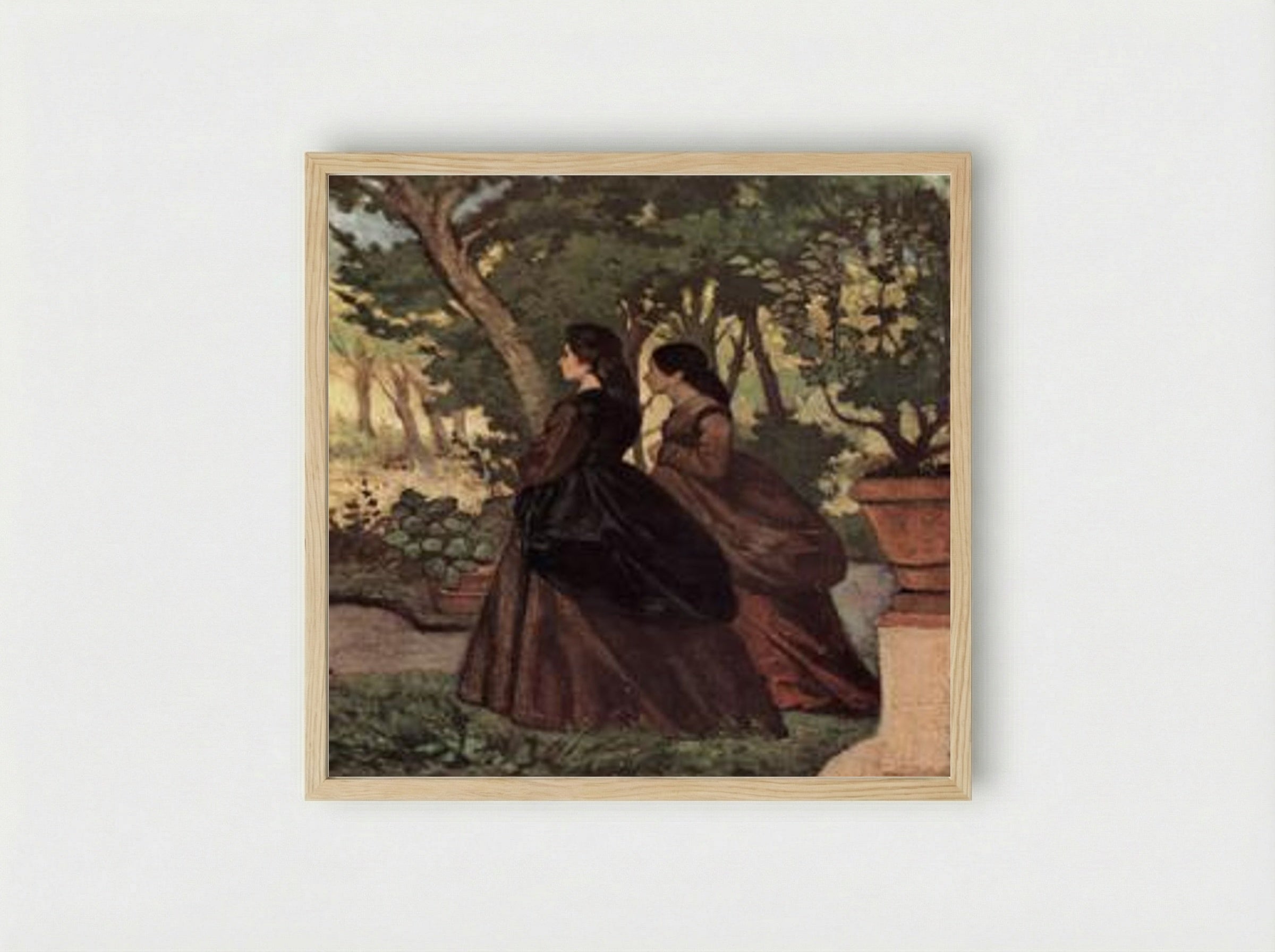 Zwei Damen im Garten von Castiglioncello - Giovanni Fattori - Framed Print Wood