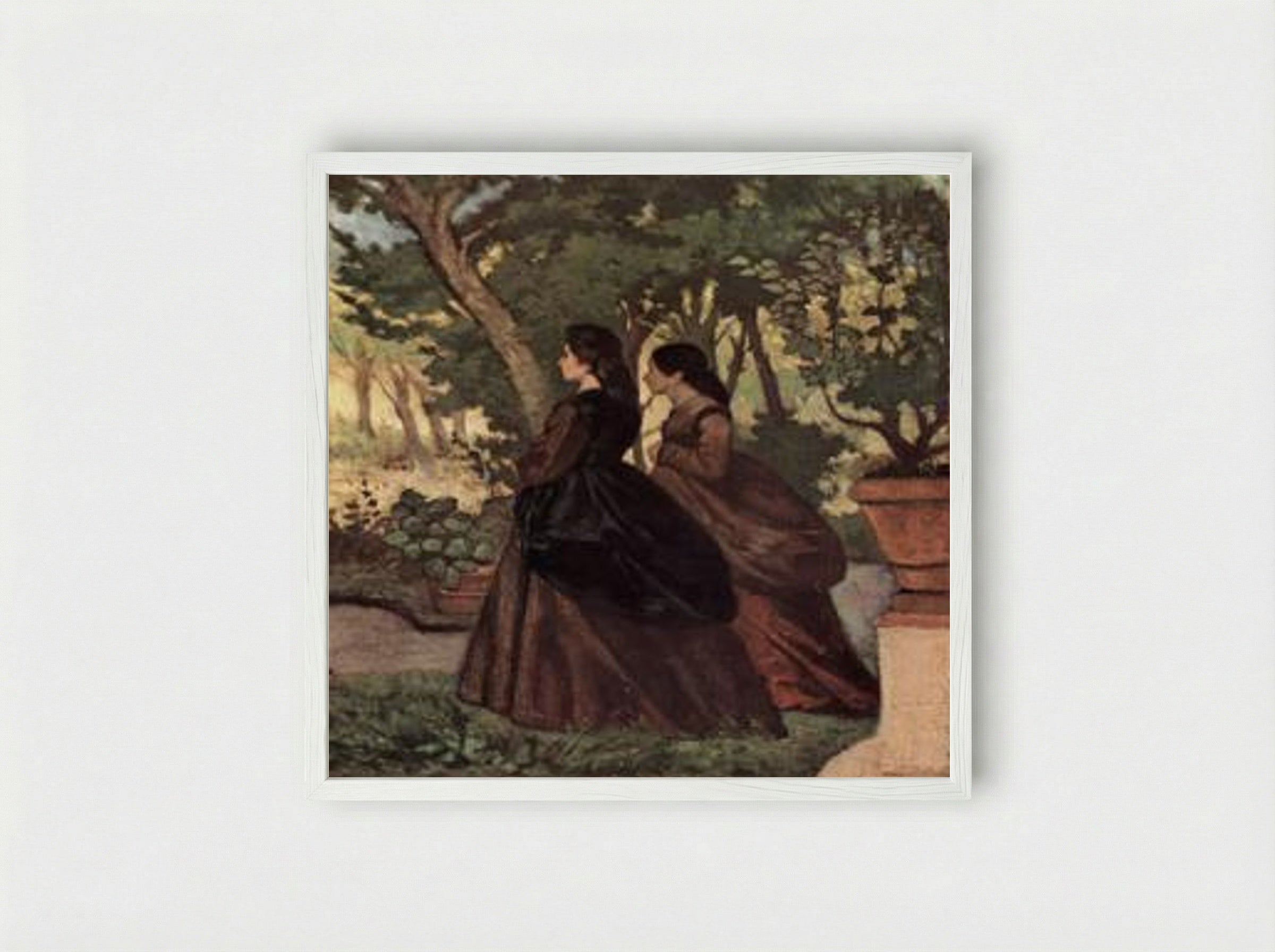 Zwei Damen im Garten von Castiglioncello - Giovanni Fattori - Framed Print White