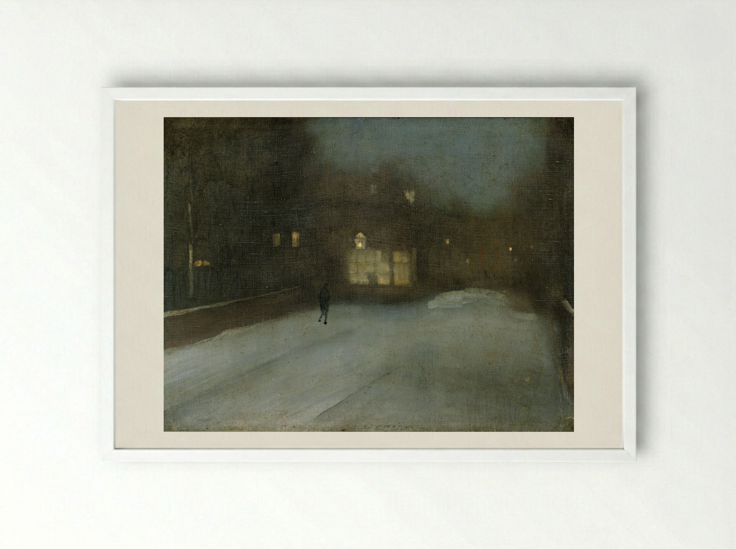 Nocturne in Grey and Gold: Chelsea Snow - James Abbott McNeill Whistler - Framed Print White