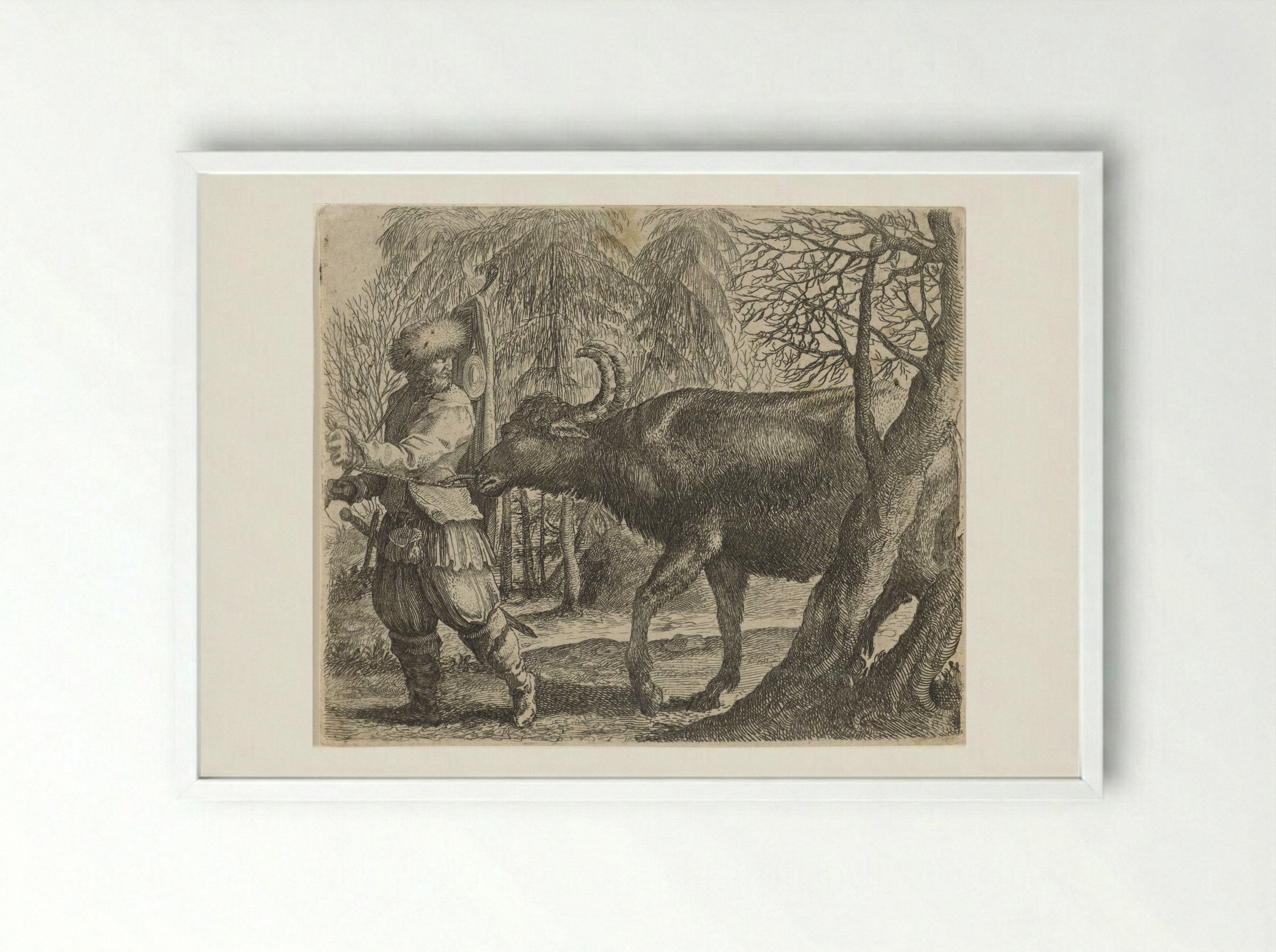 Fabel van de buffel en de boer - Aegidius Sadeler (II) - Framed Print White