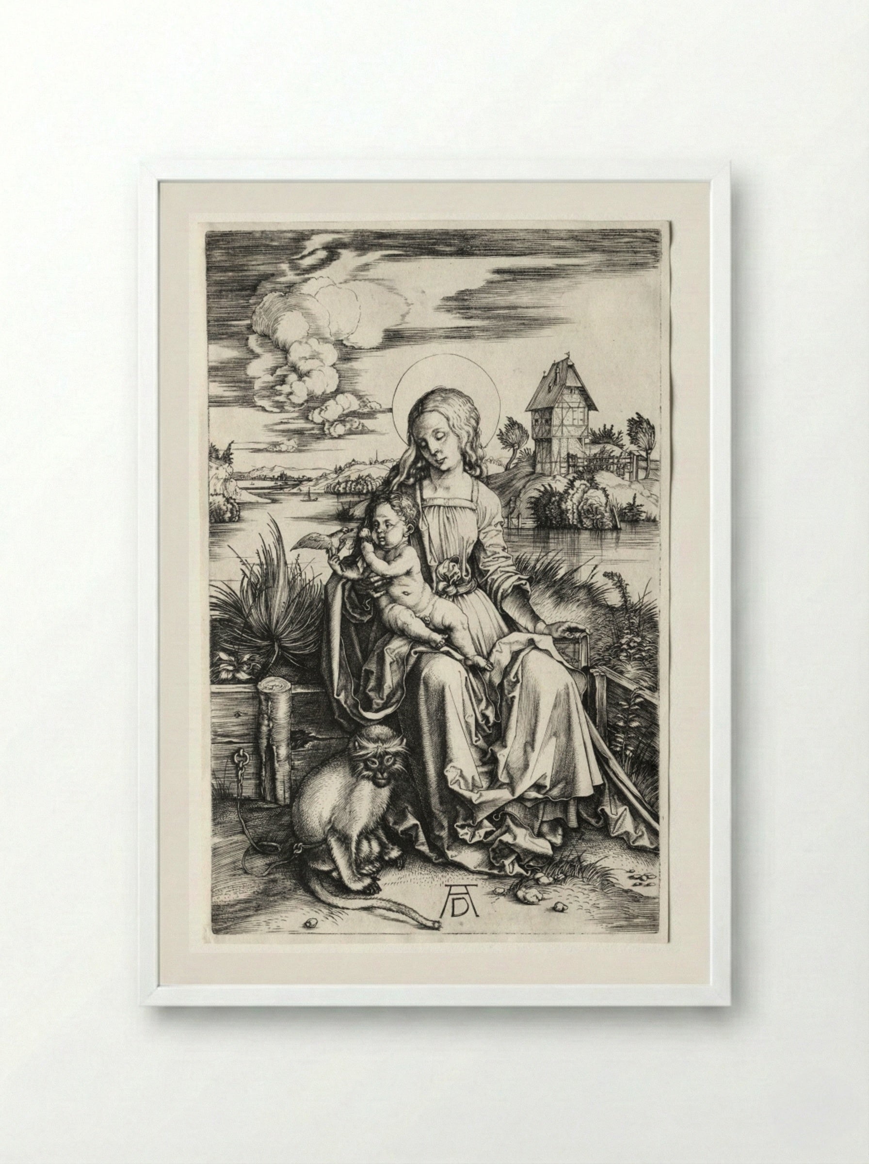The Virgin and Child with a Monkey - Albrecht Dürer - Framed Print White