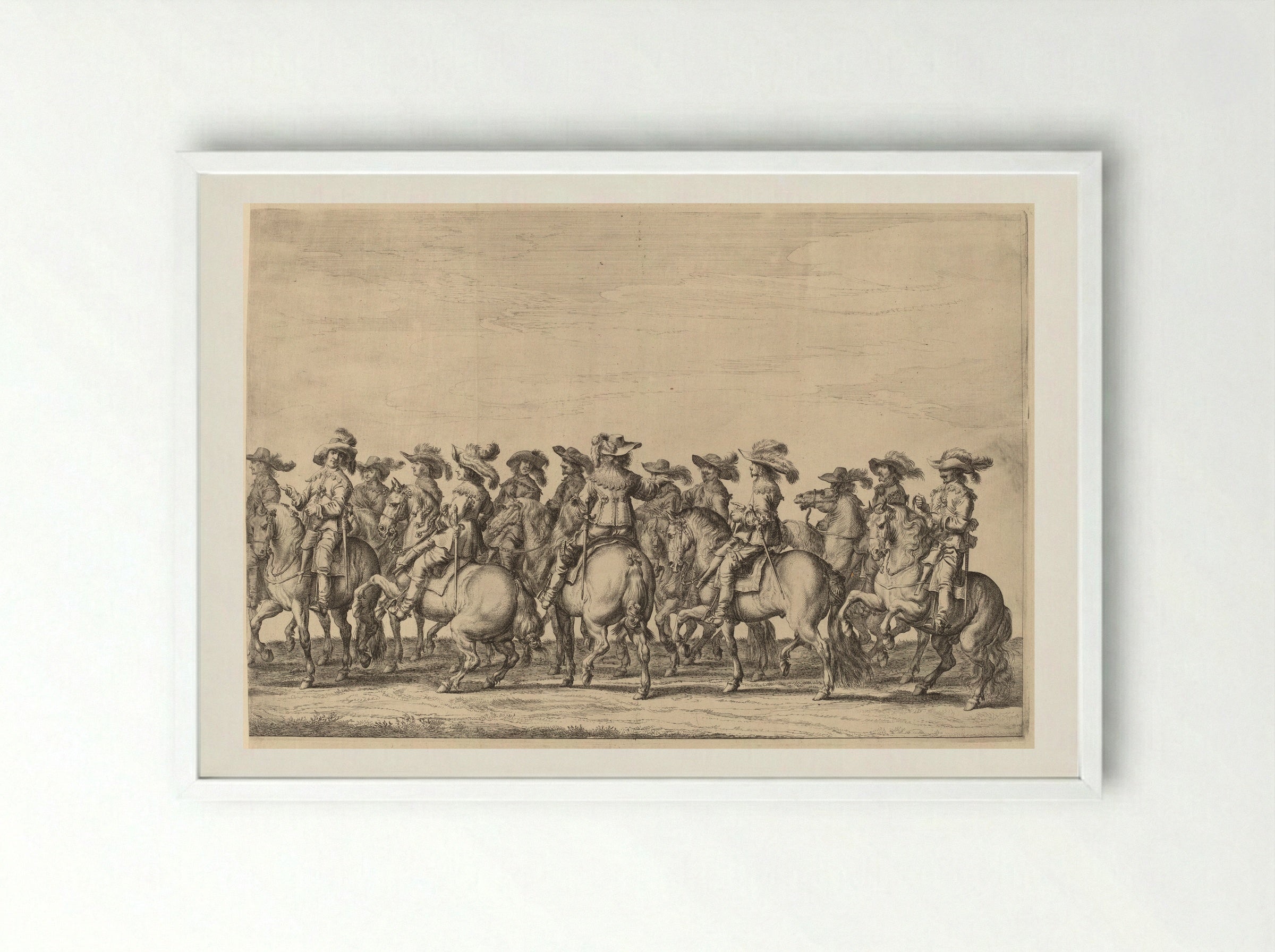 Marie de Medici in her Carriage, Surrounded by Courtiers - Pieter Nolpe - Framed Print White