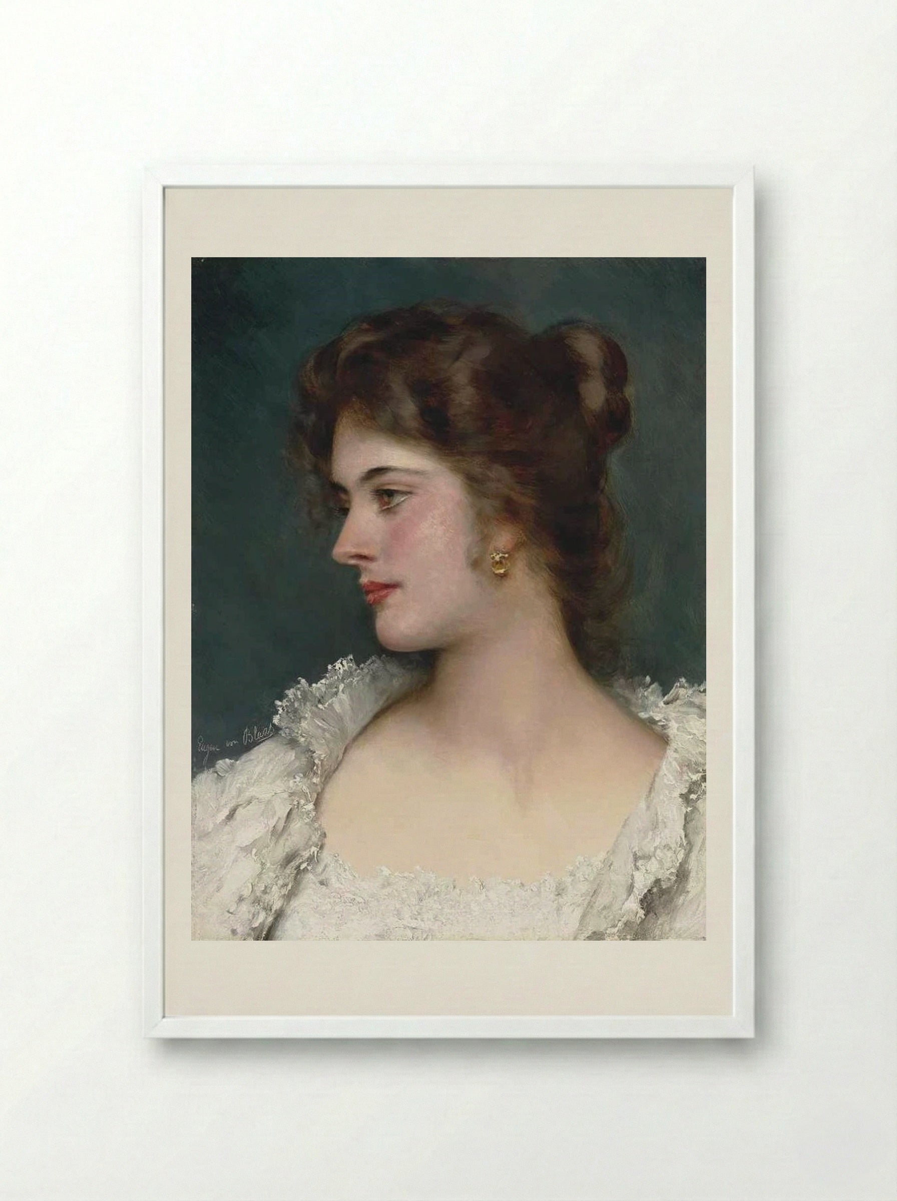 Young Italian Beauty - Eugene de Blaas - Framed Print White