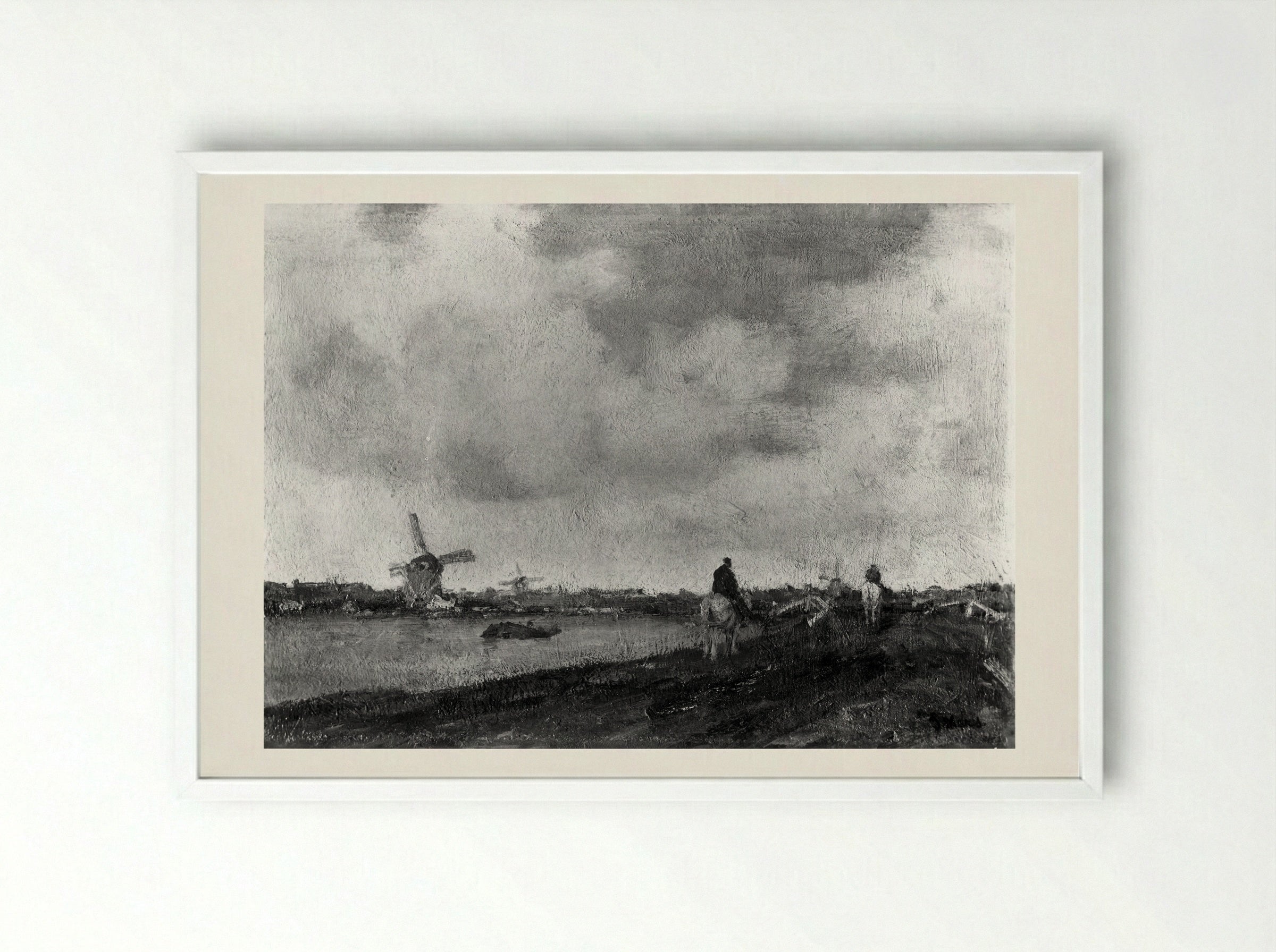 Windmills by a Canal - Jacob Maris - Framed Print White