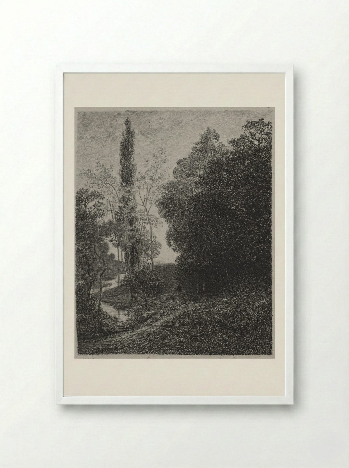 The Banks of the River - Charles-Francois Daubigny - Framed Print White