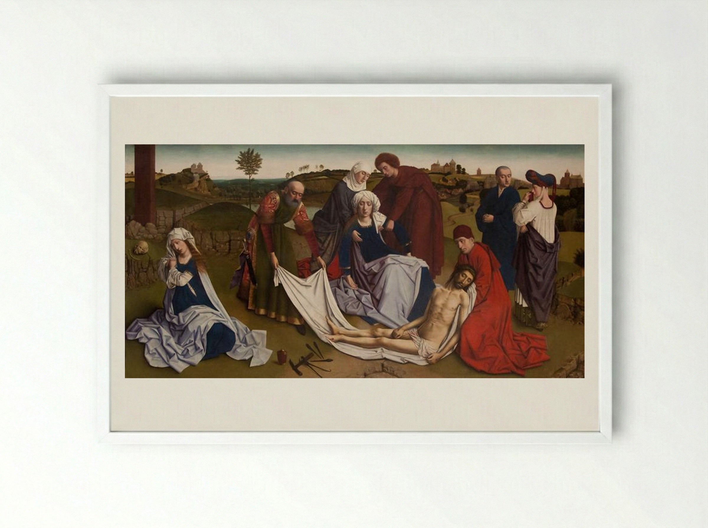 The Lamentation over the Dead Christ - Petrus Christus - Framed Print White