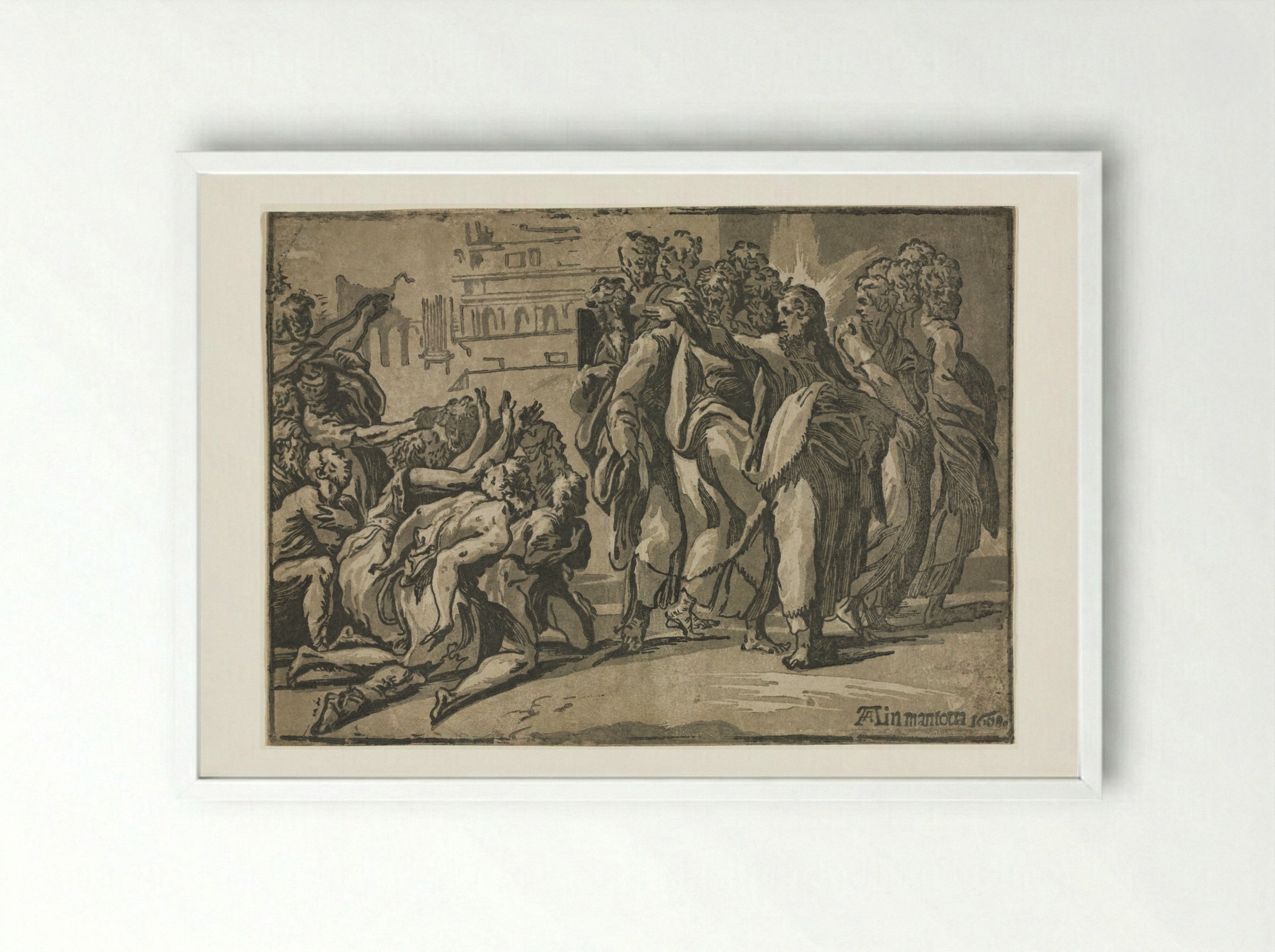 Christ Healing the Lepers - Andrea Andreani - Framed Print White