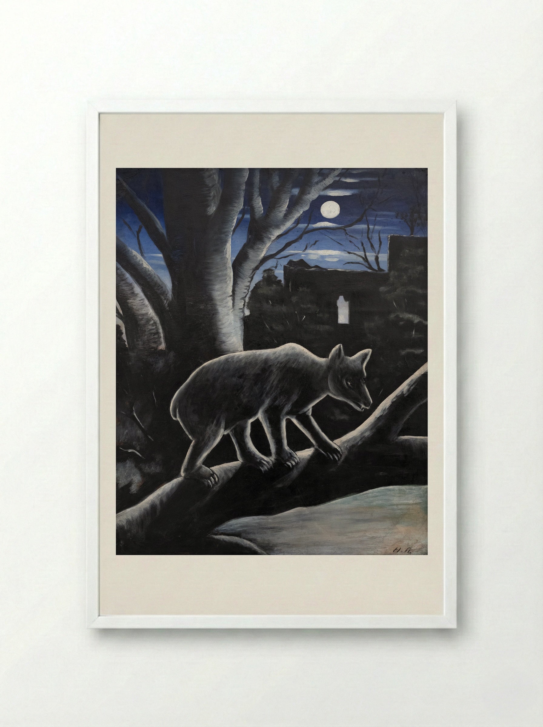 A Bear in a Moon Night - Niko Pirosmani - Framed Print White