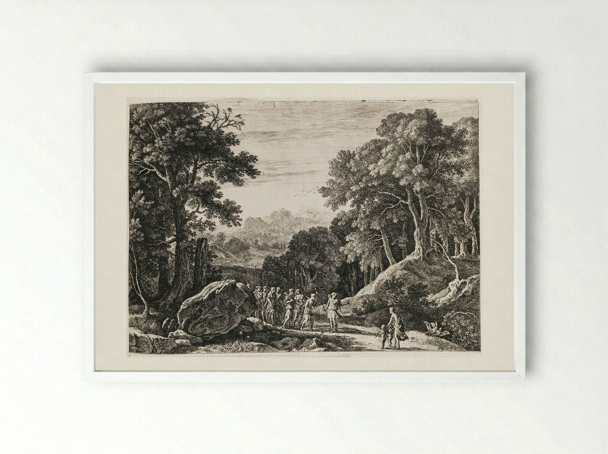 Venus Offering Diana a Choice Between Cupid and Adonis - Herman van Swanevelt - Framed Print White