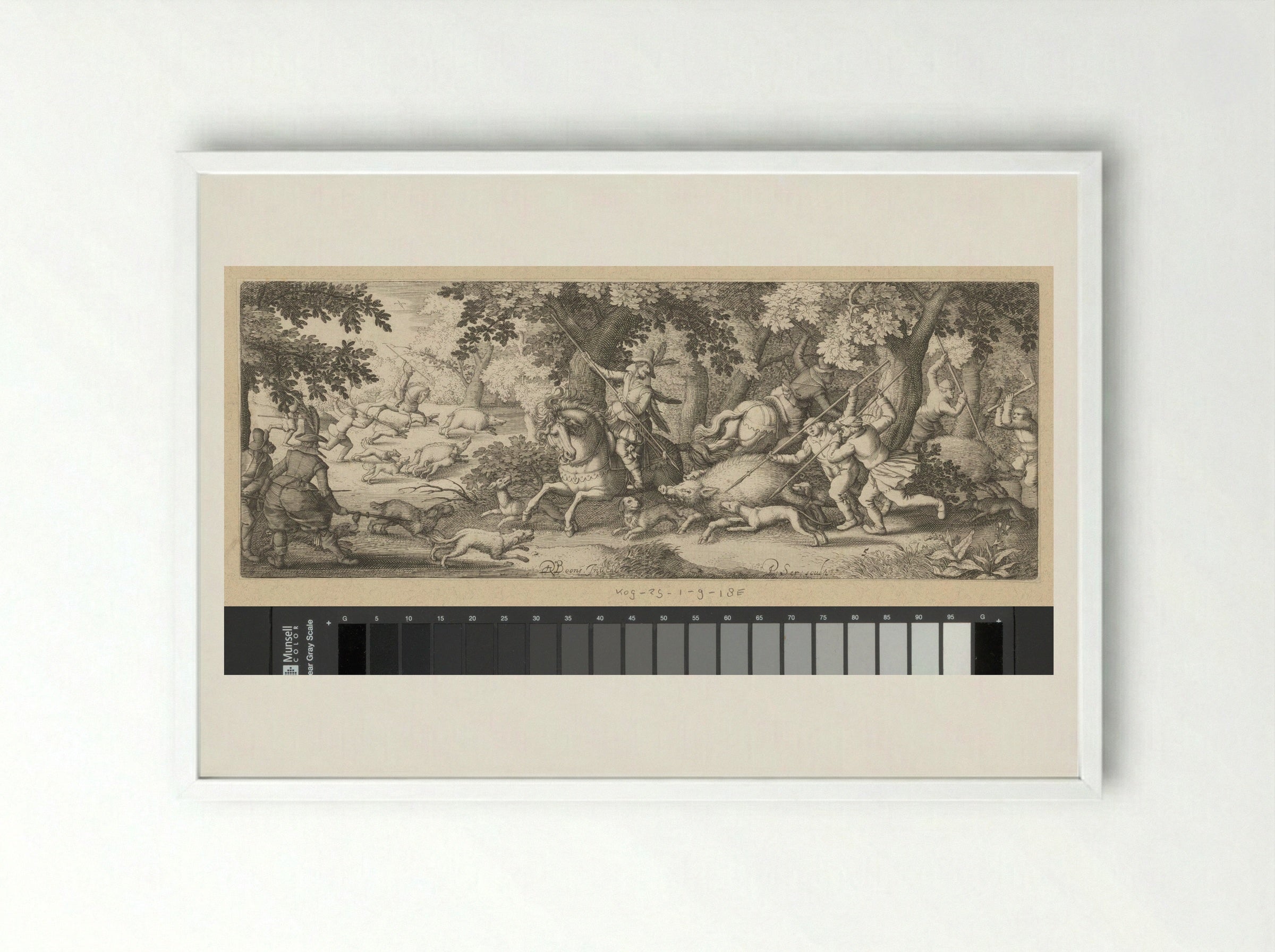 Zwijnenjacht (Boar Hunt) - Claes Jansz. Visscher (II) - Framed Print White