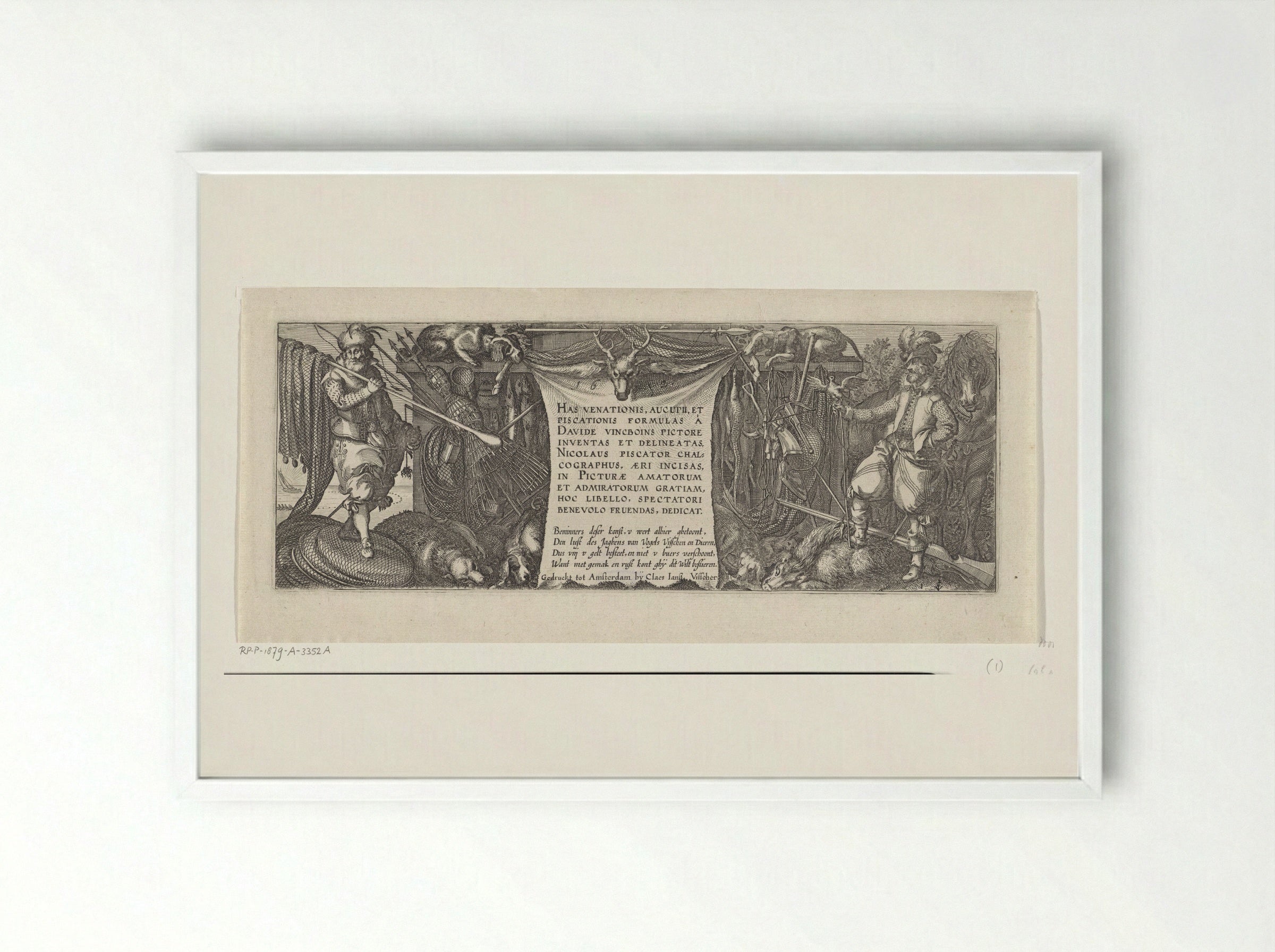 Title Print for a Series of Hunting Scenes - Claes Jansz. Visscher (II) - Framed Print White