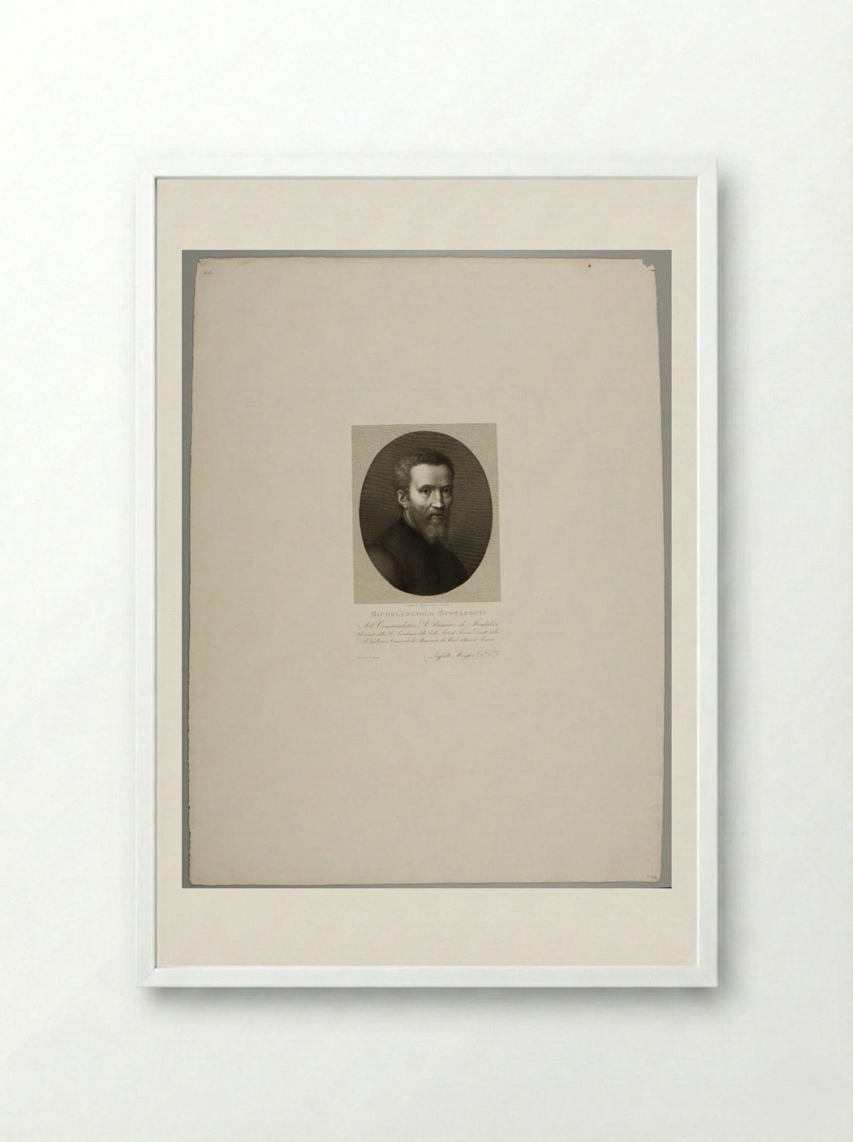 Portrait of Michelangelo Buonarroti - Raphael Morghen - Framed Print White