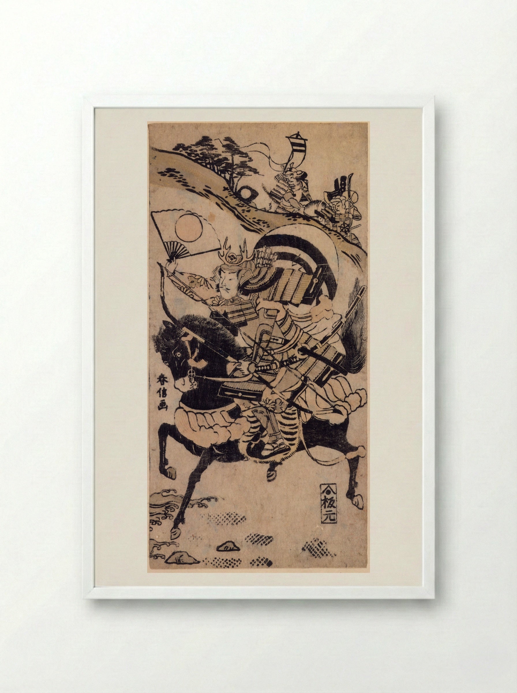 Warrior on a Black Horse - Suzuki Harunobu - Framed Print White