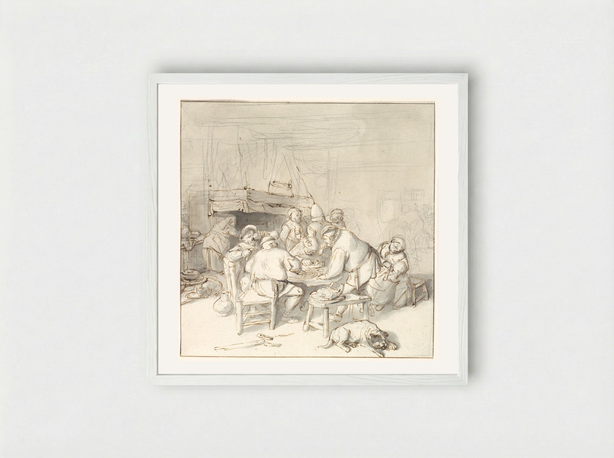 Scene at an Inn - Cornelis Dusart - Framed Print White