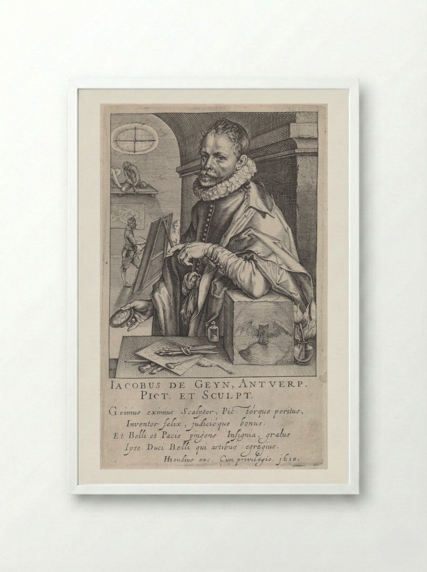 Portrait of Jacques de Gheyn II - Jacques de Gheyn II - Framed Print White
