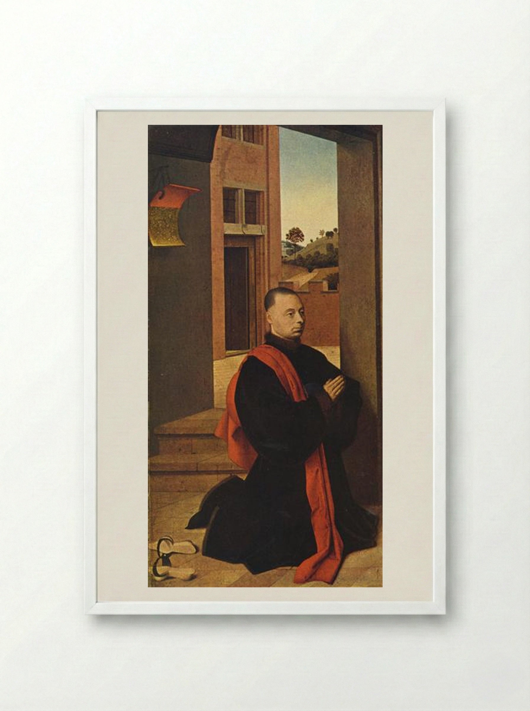 Kneeling male donor - Petrus Christus - Framed Print White