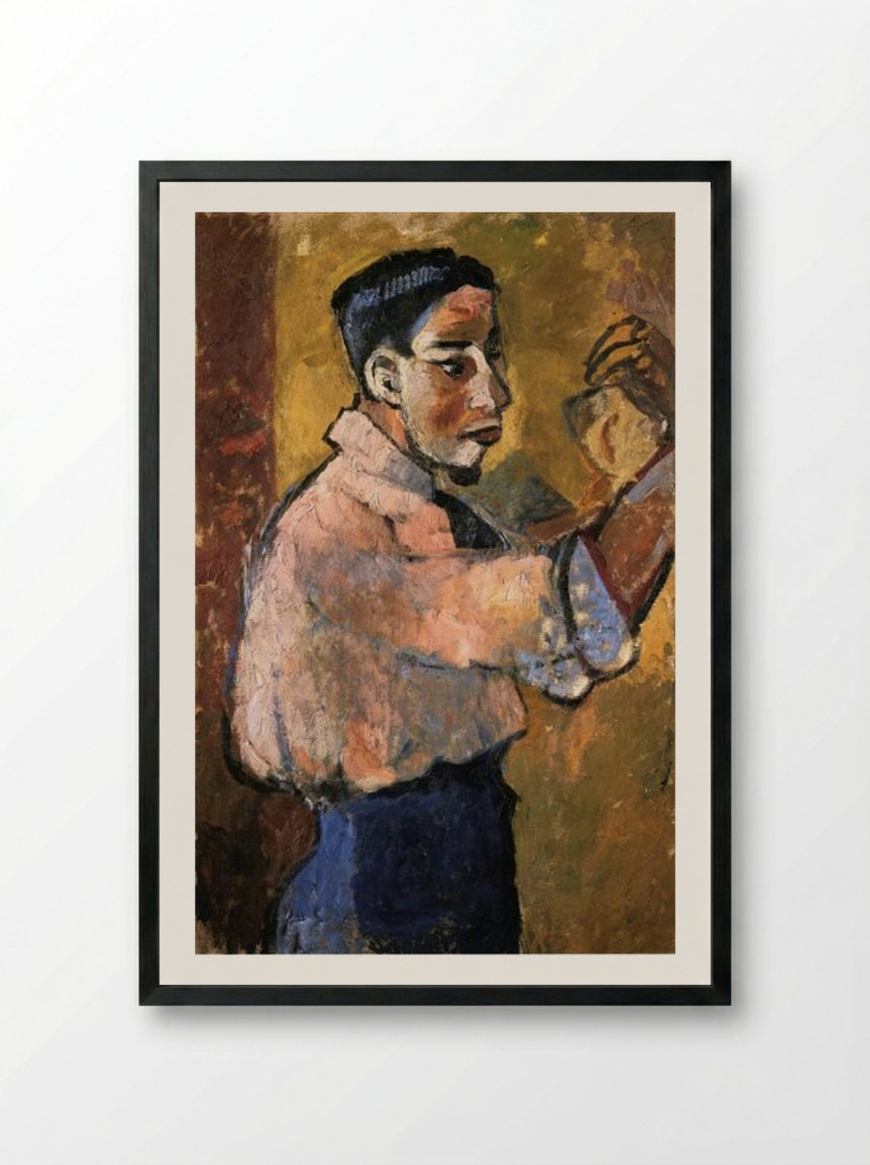 Young Man with a Goatee - Natalia Goncharova - Framed Print Black