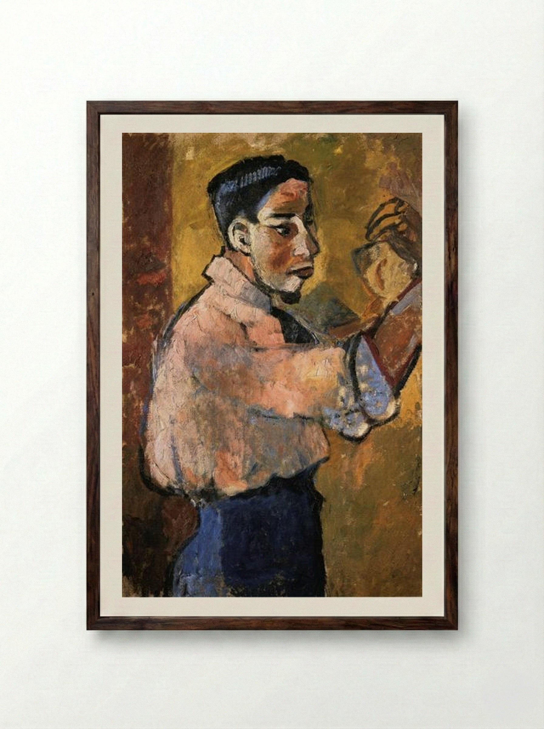 Young Man with a Goatee - Natalia Goncharova - Framed Print Dark Wood
