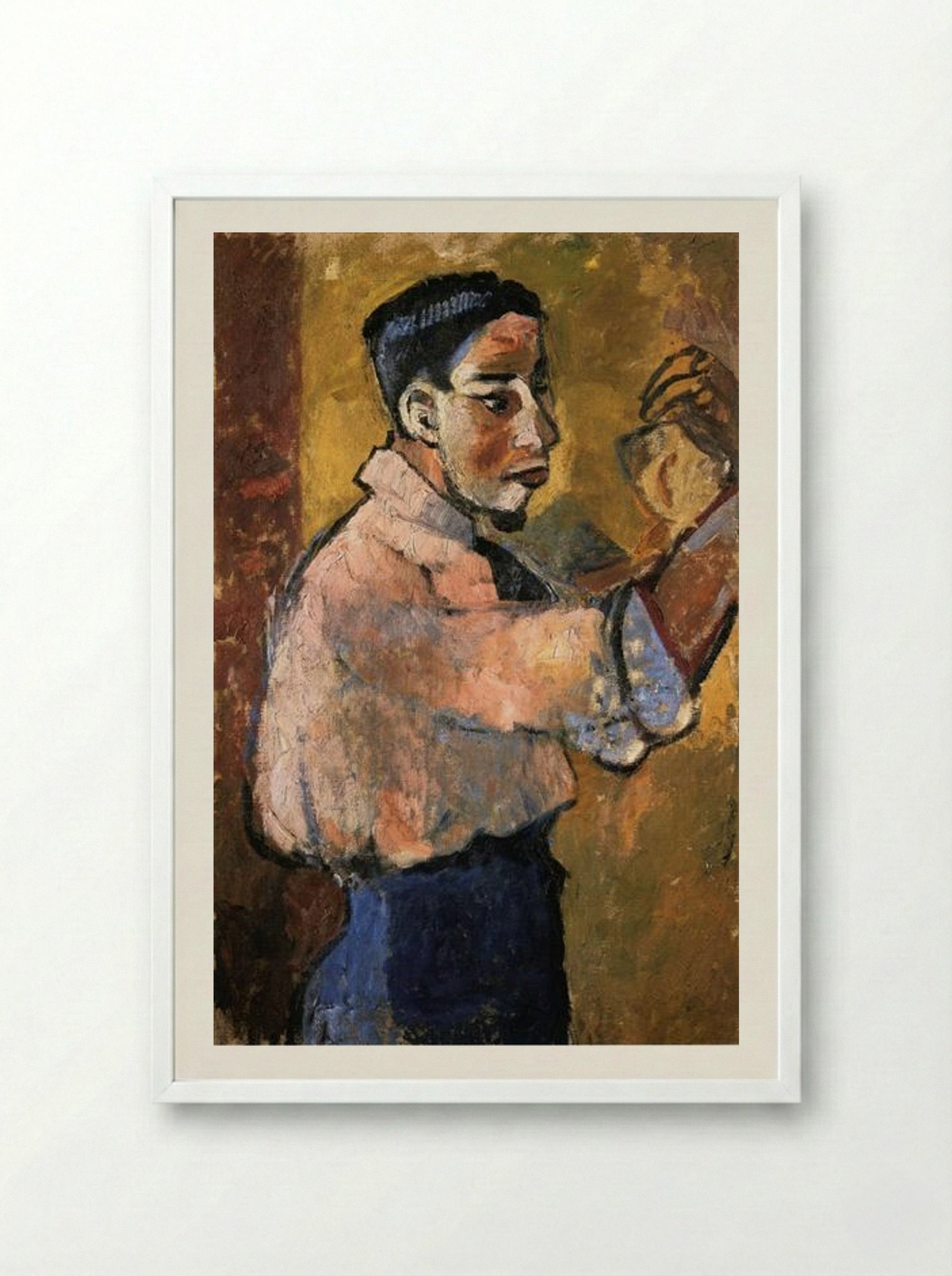Young Man with a Goatee - Natalia Goncharova - Framed Print White