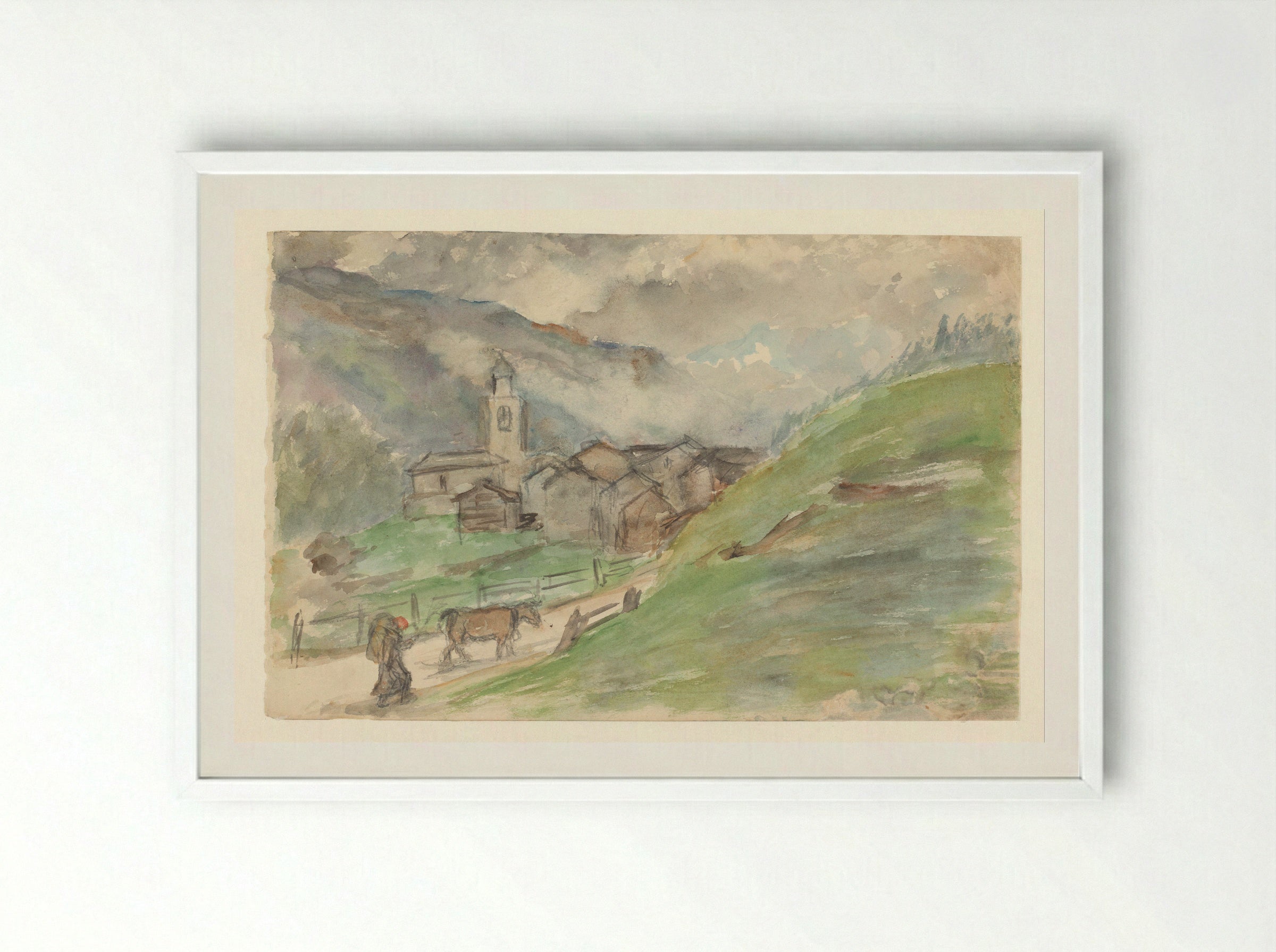 Bergdorpje met kerk - Jozef Israëls - Framed Print White