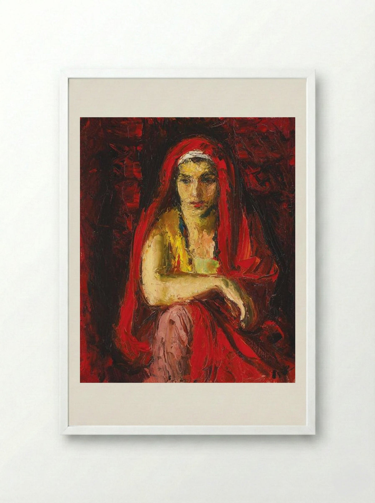 The Red Shawl - Iosif Iser - Framed Print White