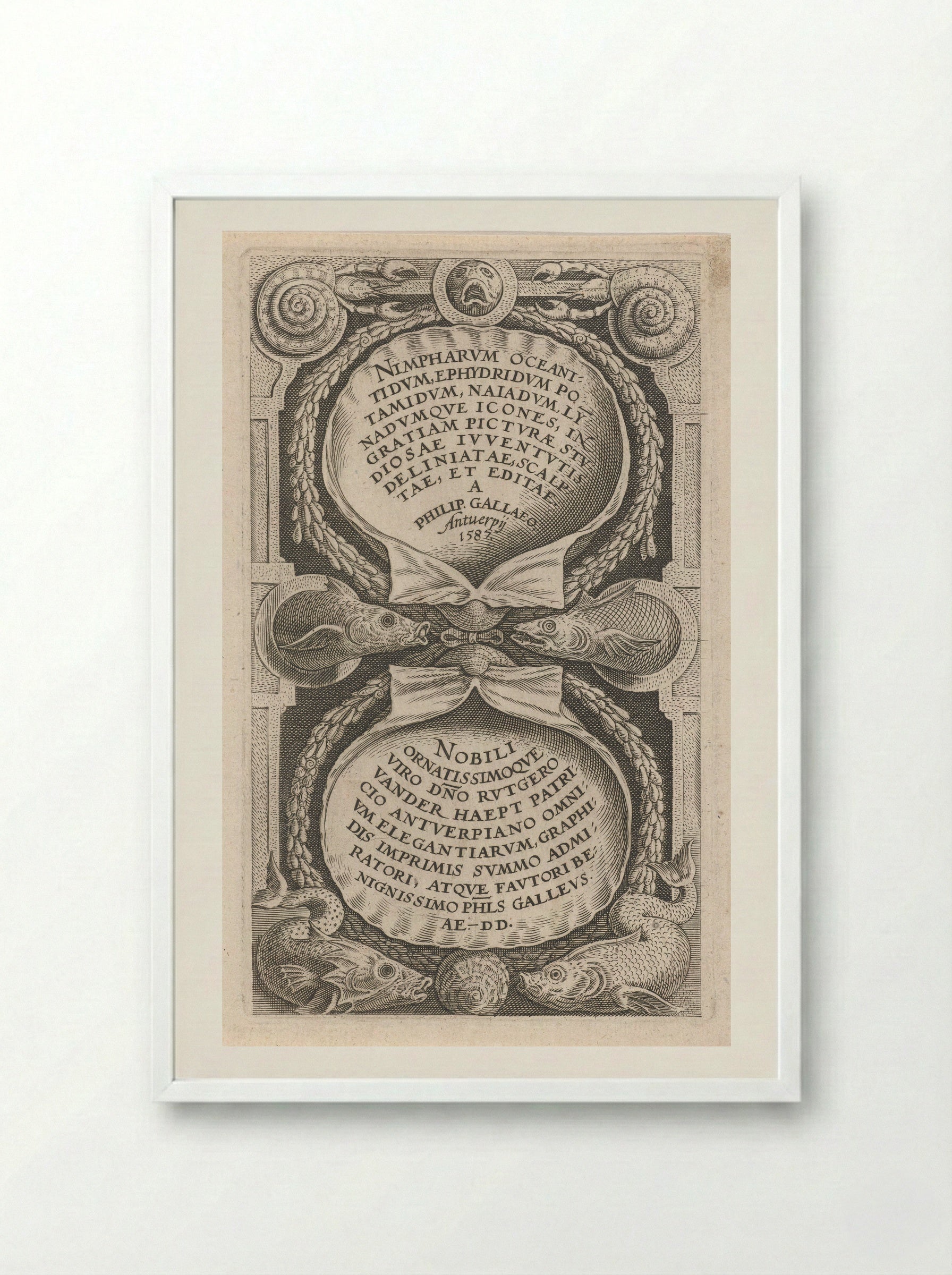 Title Page for a Series of Water Nymphs - Philips Galle - Framed Print White