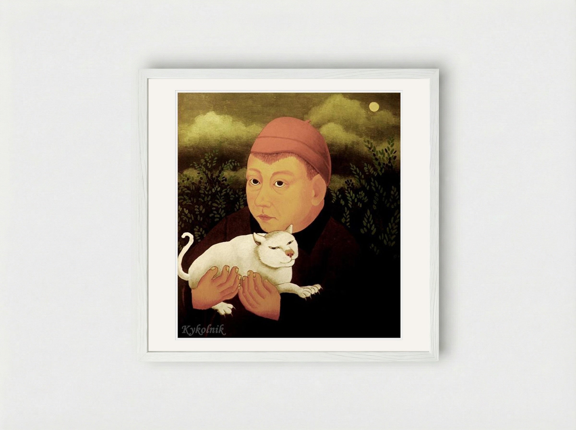 Boy with Cat - Ivan Generalić - Framed Print White