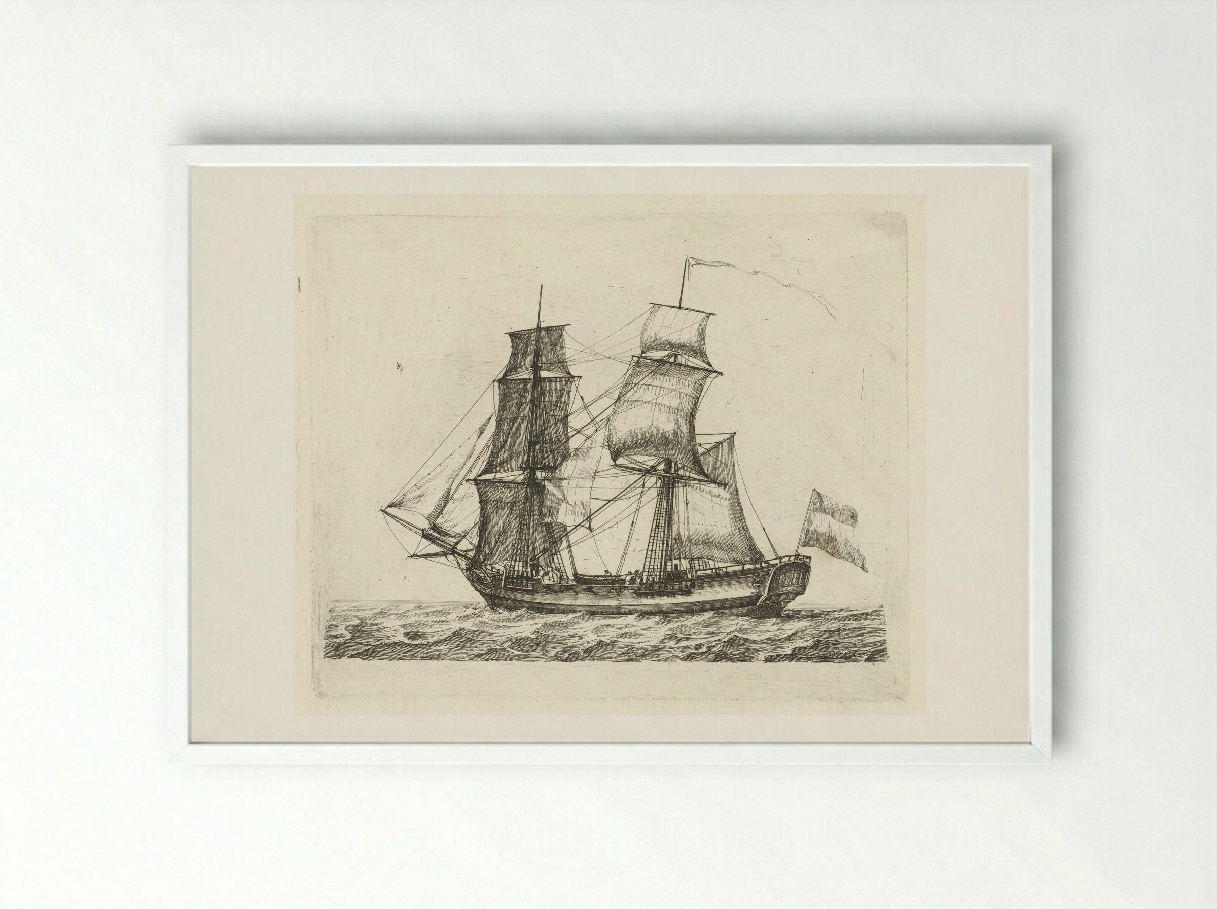 Tweemaster met vlag en figuren - Gerrit Groenewegen - Framed Print White