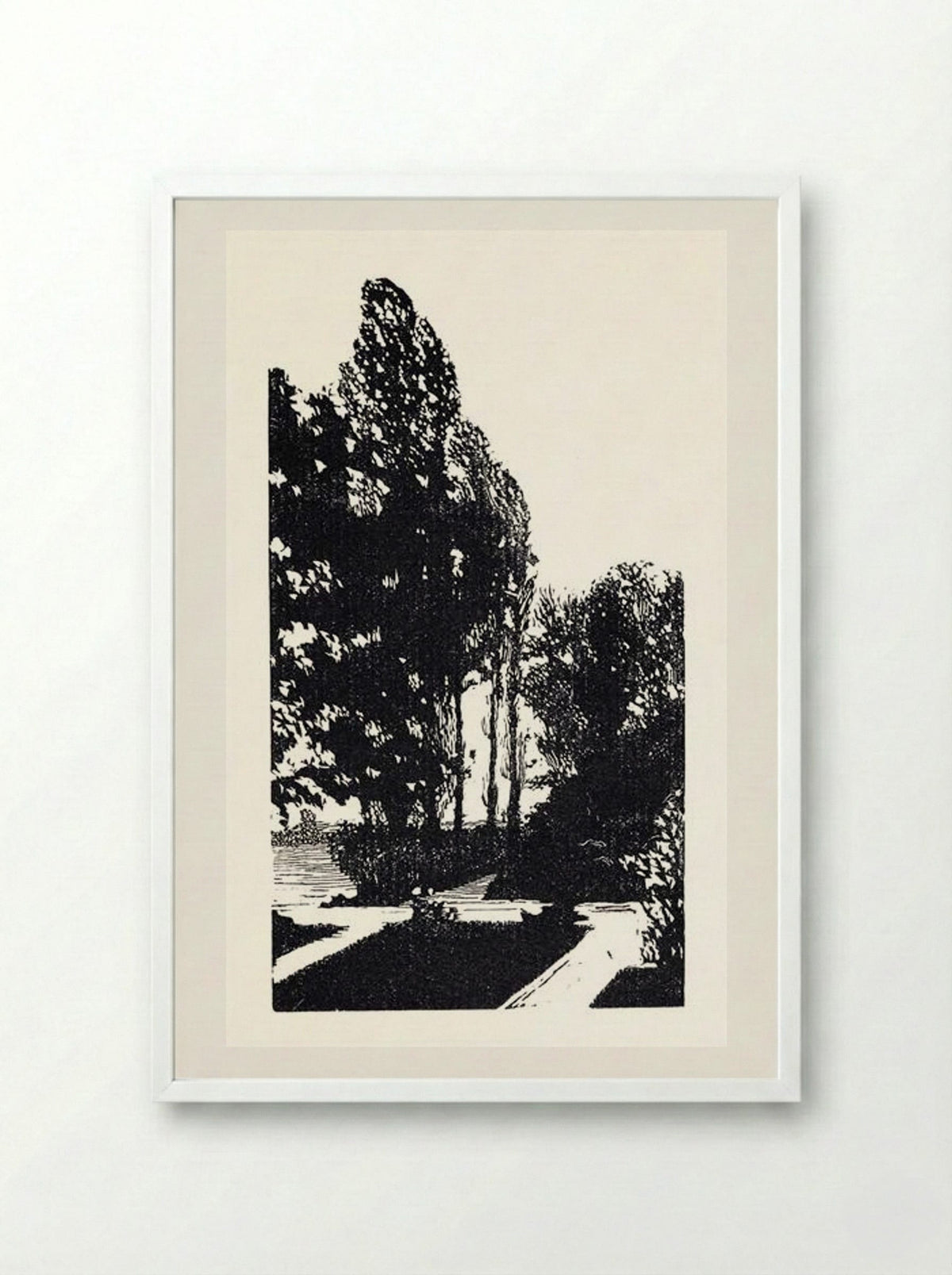 In the Park. Poplar Trees - Anna Ostroumova-Lebedeva - Framed Print White