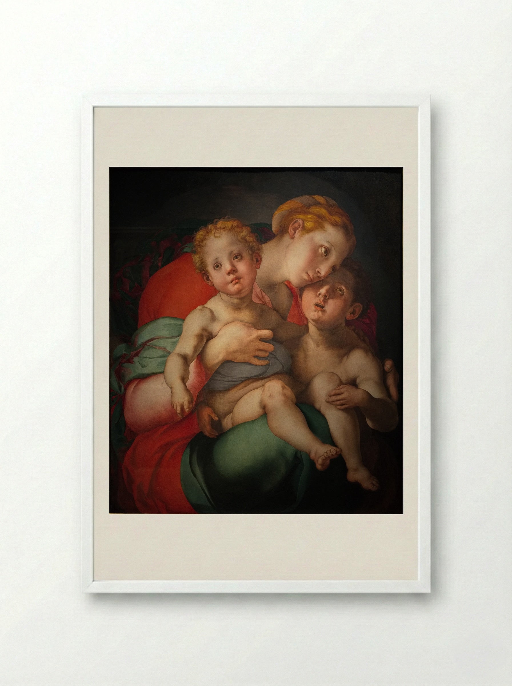 Madonna and Child with the Young Saint John - Jacopo Pontormo - Framed Print White