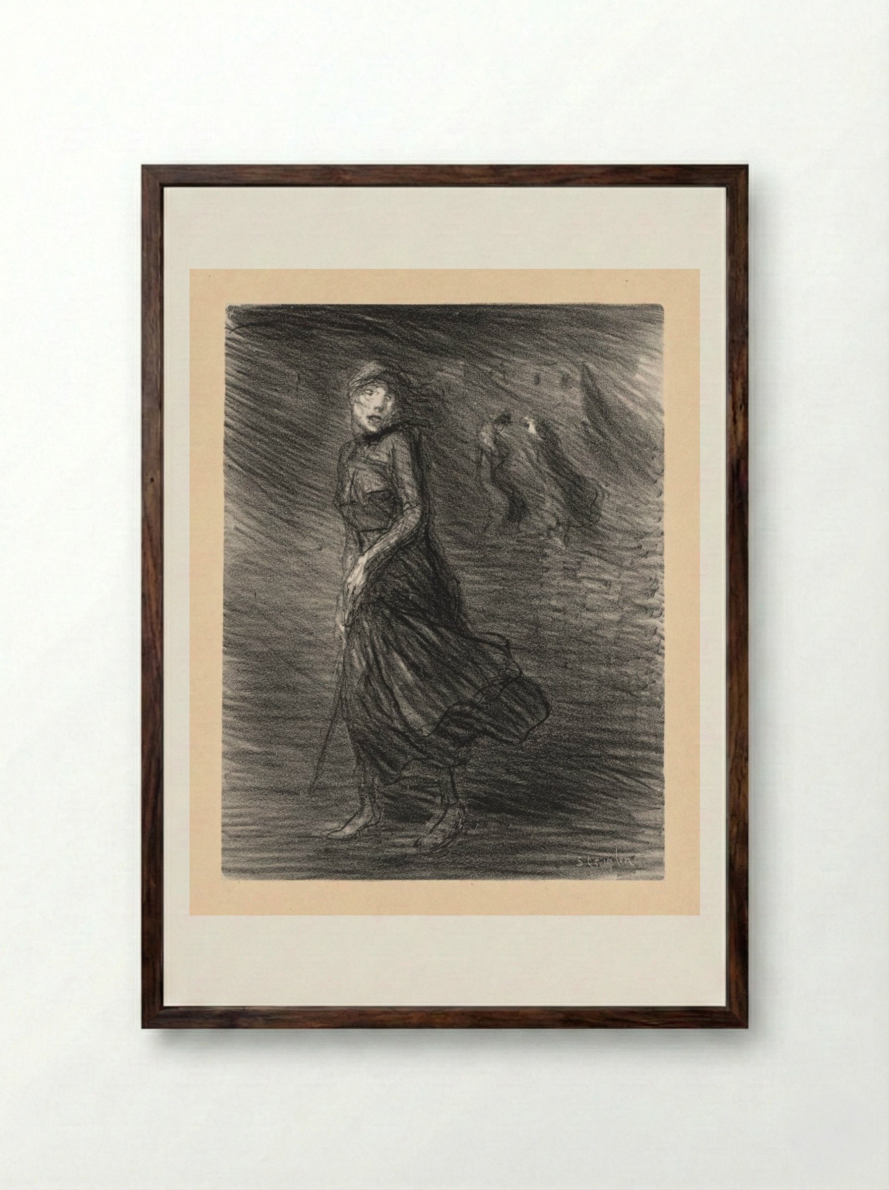In the Street (Dans la Rue) - Théophile Alexandre Steinlen - Framed Print Dark Wood