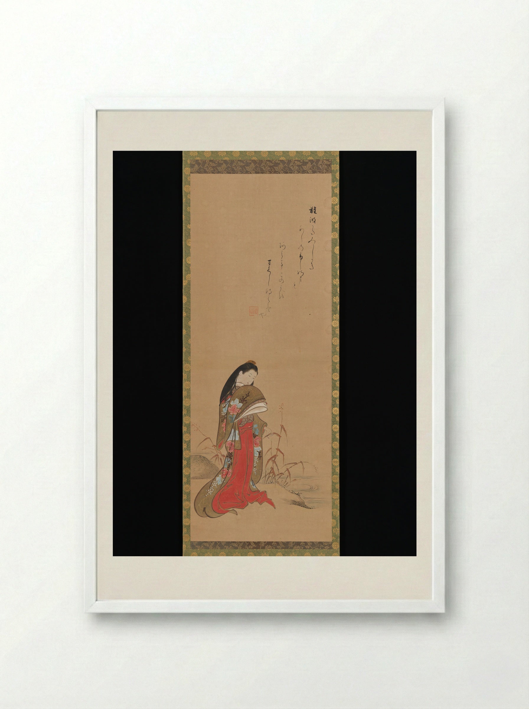 Lady Ise by the Riverbank - Nishikawa Sukenobu - Framed Print White