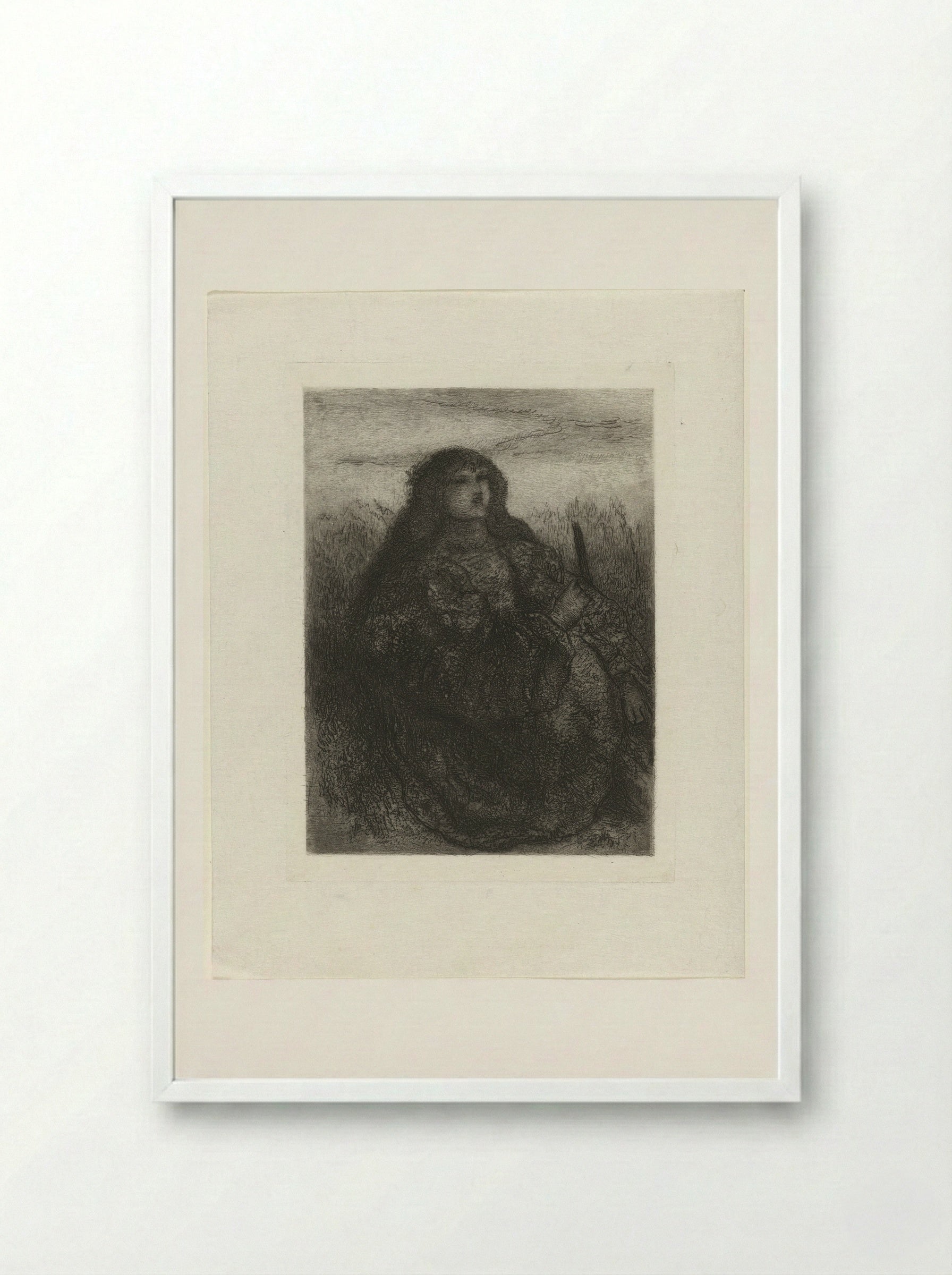 Vrouw in een landschap - Matthijs Maris - Framed Print White