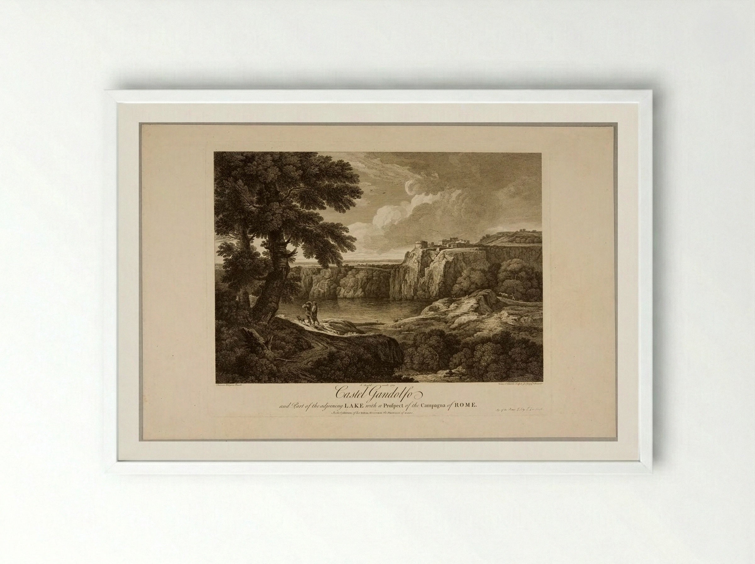 Castel Gandolfo and Part of the Adjoining Lake - François Vivares - Framed Print White
