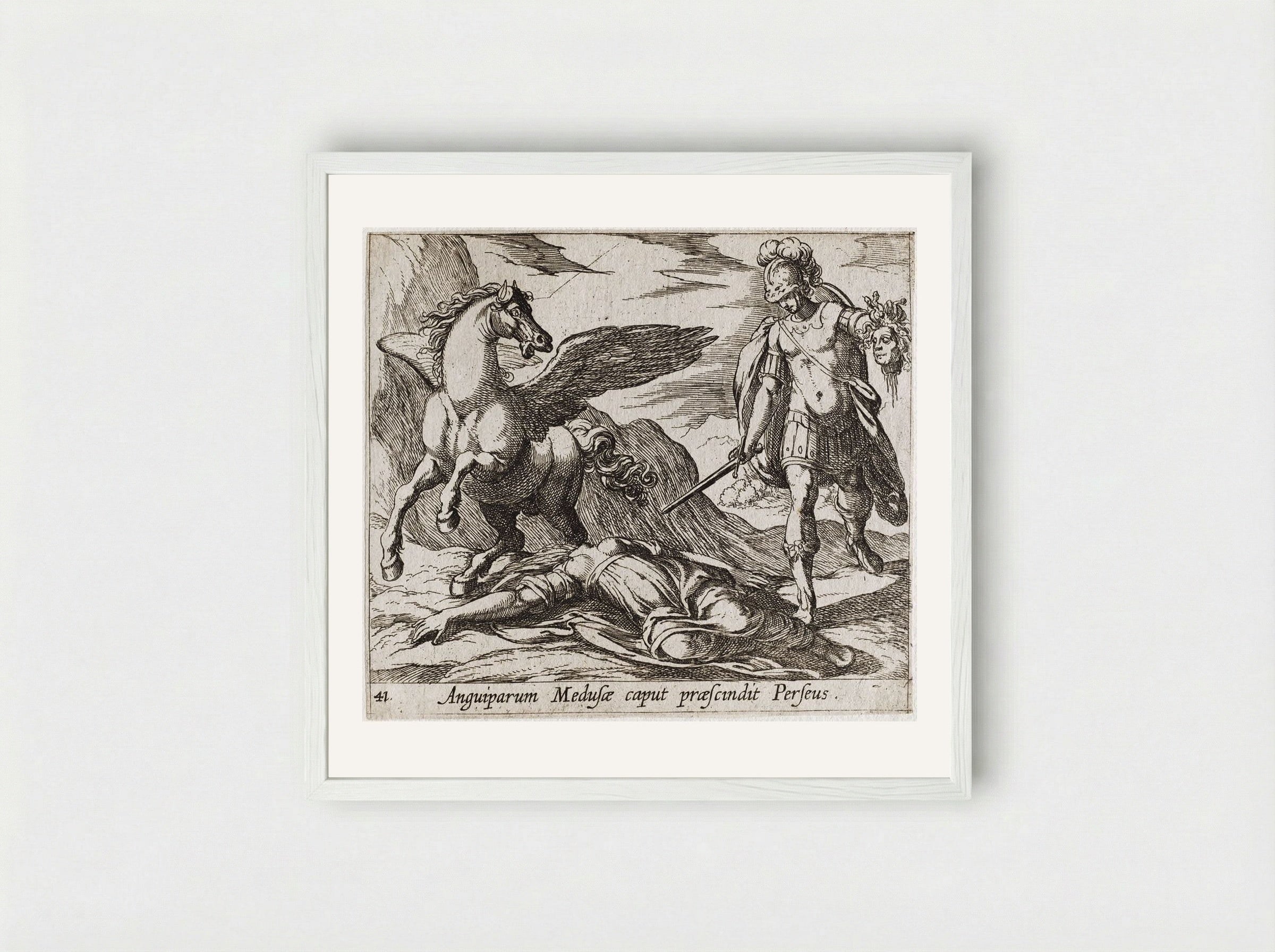 Perseus Killing Medusa - Antonio Tempesta - Framed Print White