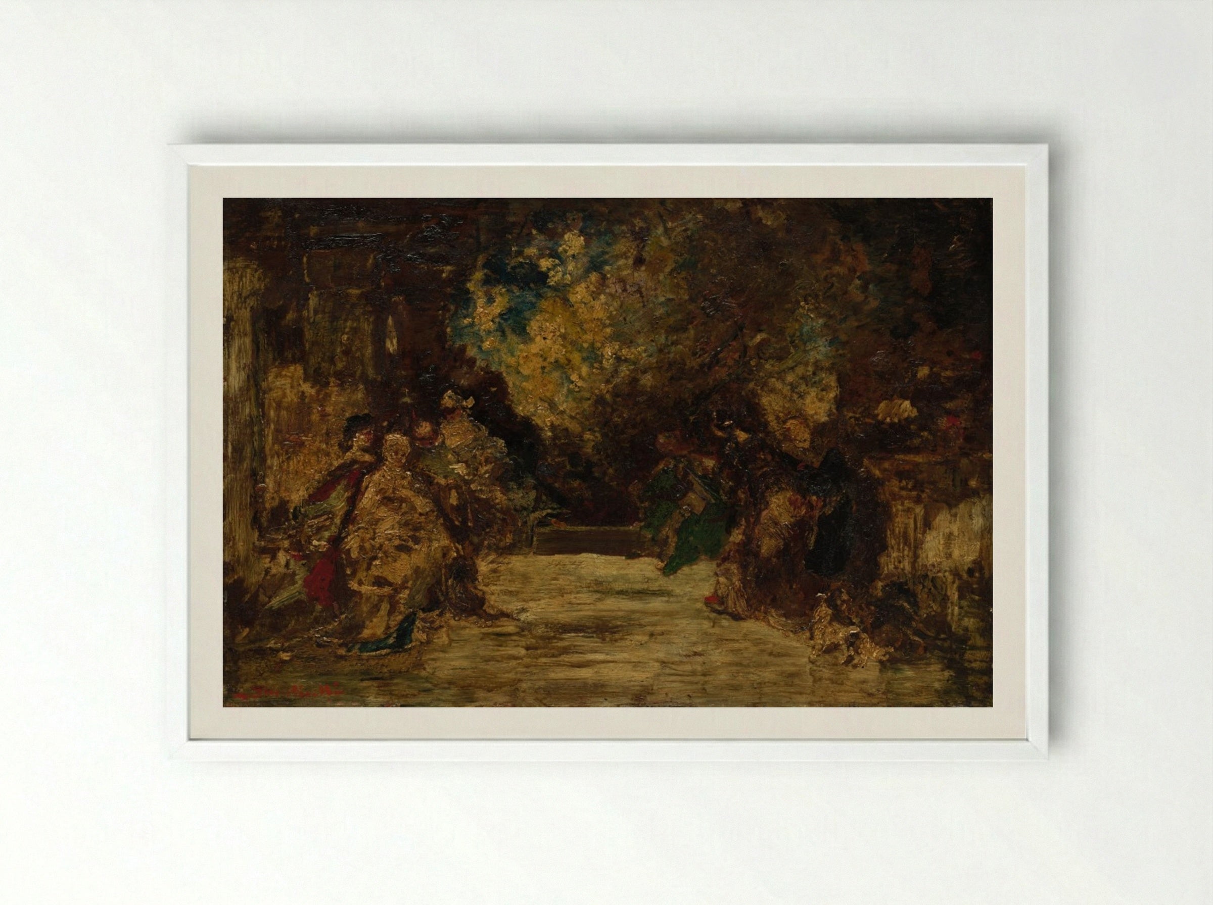 Figures on a Terrace - Adolphe Monticelli - Framed Print White