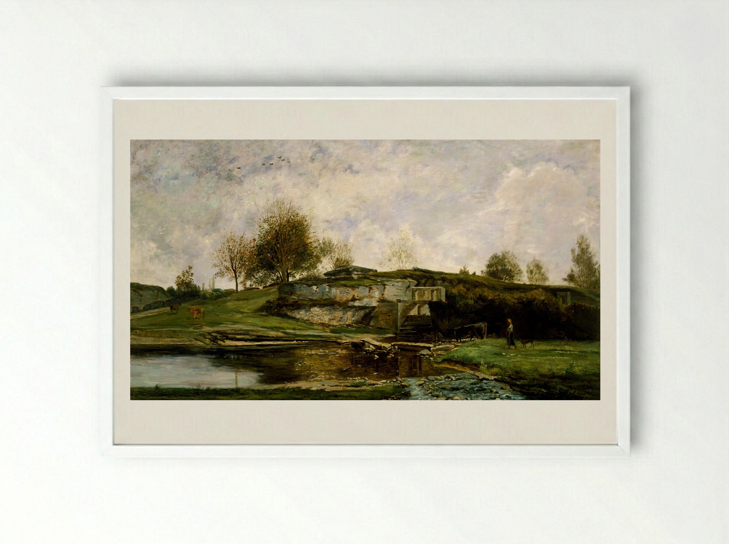 Sluice in the Optevoz Valley - Charles-François Daubigny - Framed Print White