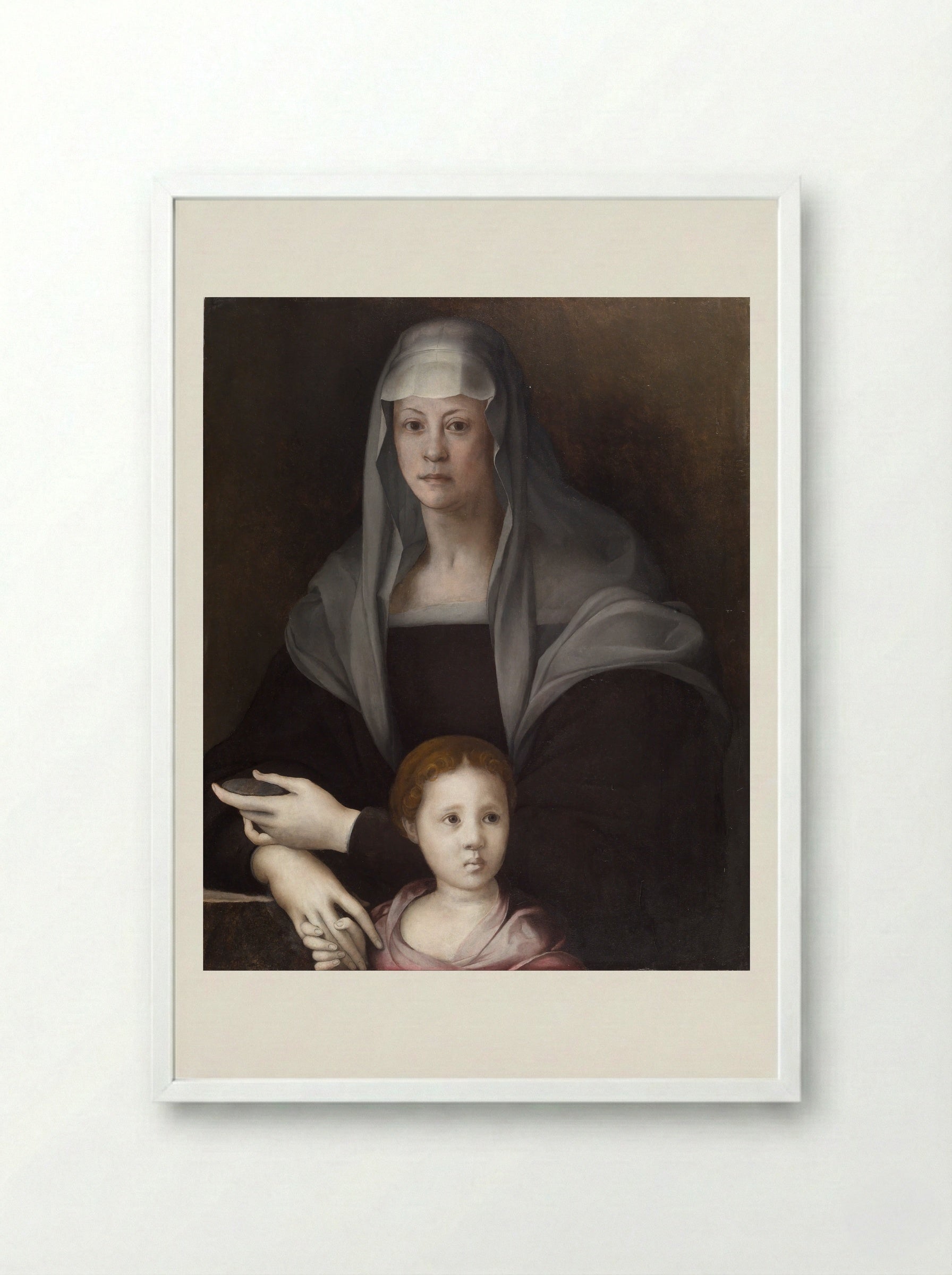 Portrait of Maria Salviati with Giulia de' Medici - Jacopo Pontormo - Framed Print White