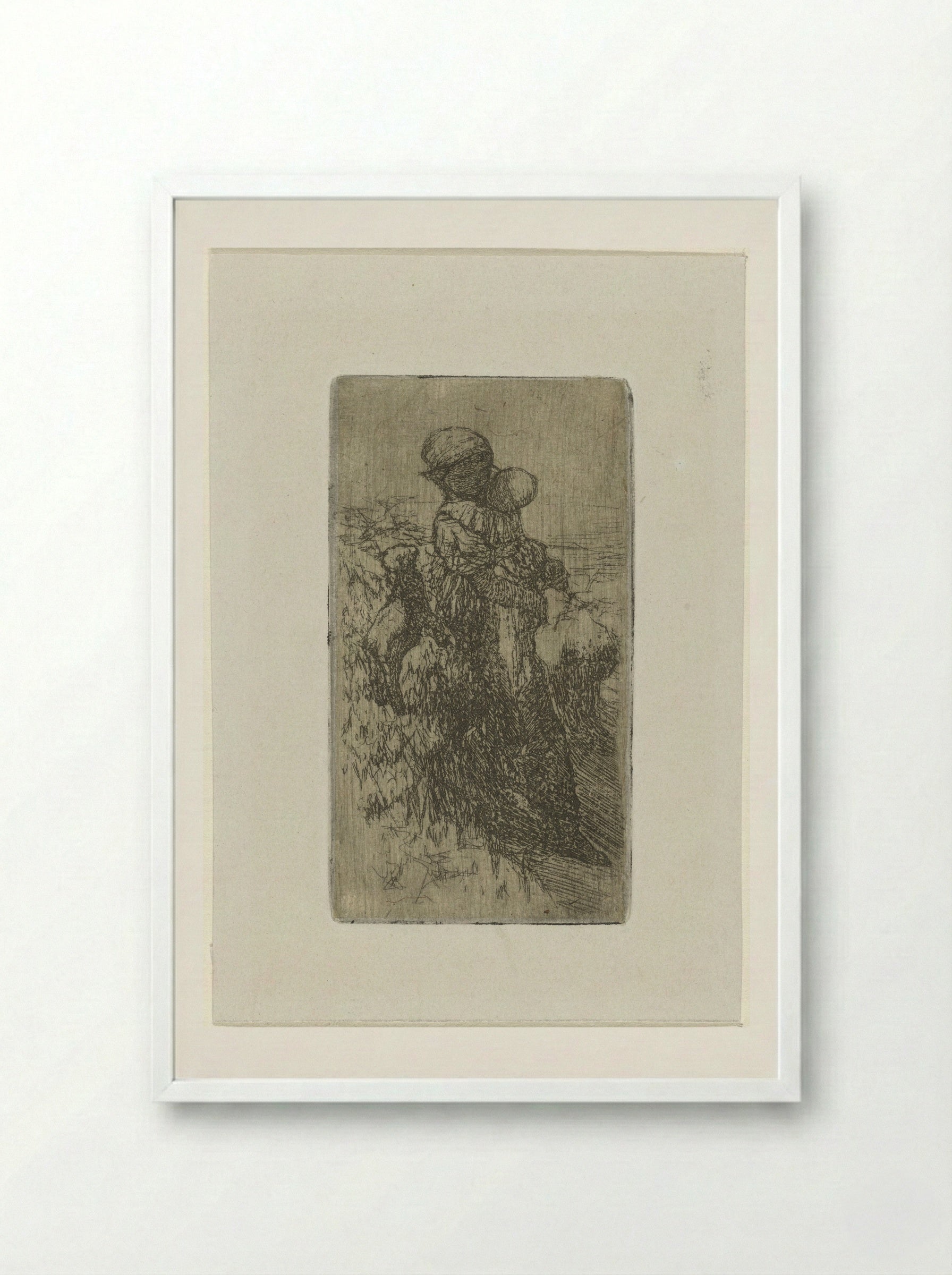 Meisje met kind op de arm bij een lam - Matthijs Maris - Framed Print White