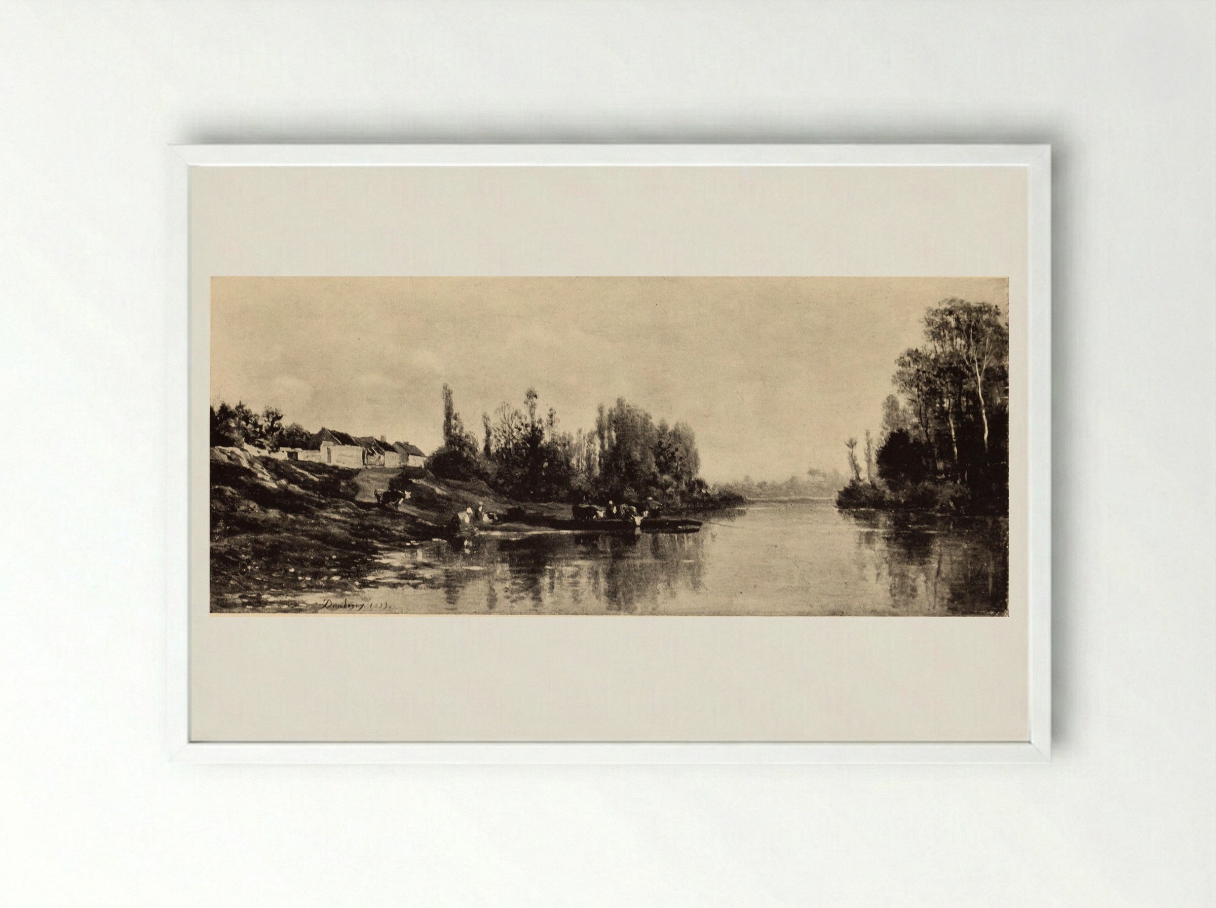 A Bend in the River Oise - Charles-Francois Daubigny - Framed Print White