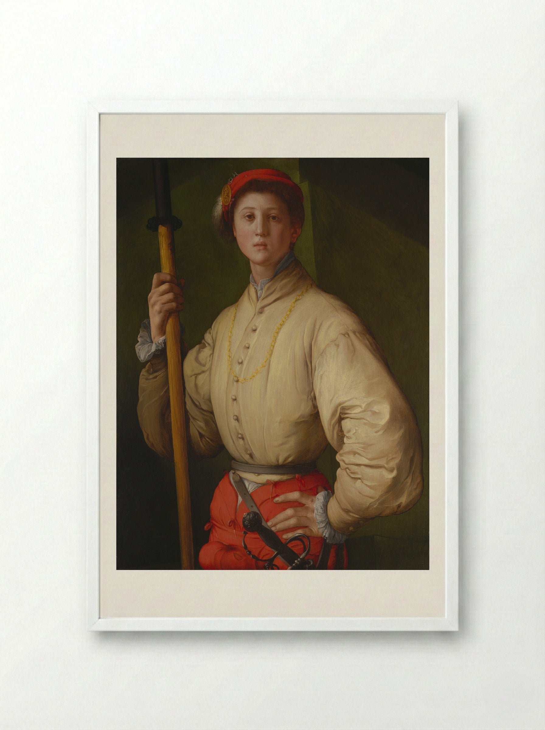 Portrait of a Halberdier - Jacopo Pontormo - Framed Print White