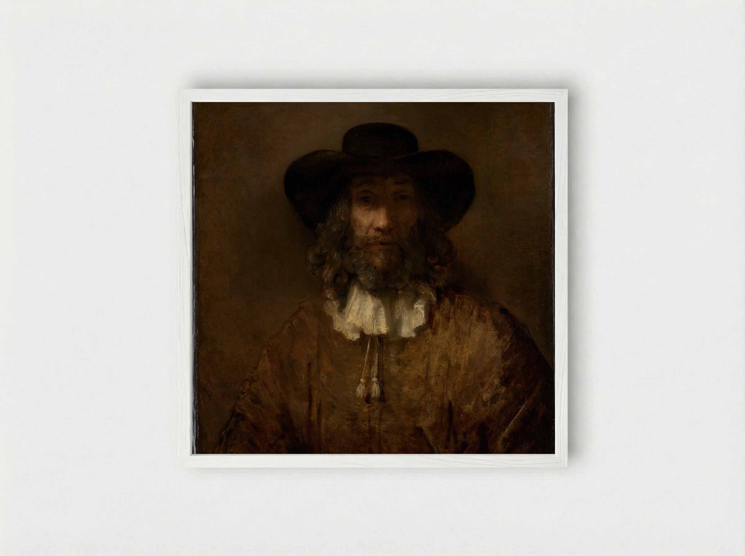 Man with a Beard - Rembrandt van Rijn - Framed Print White