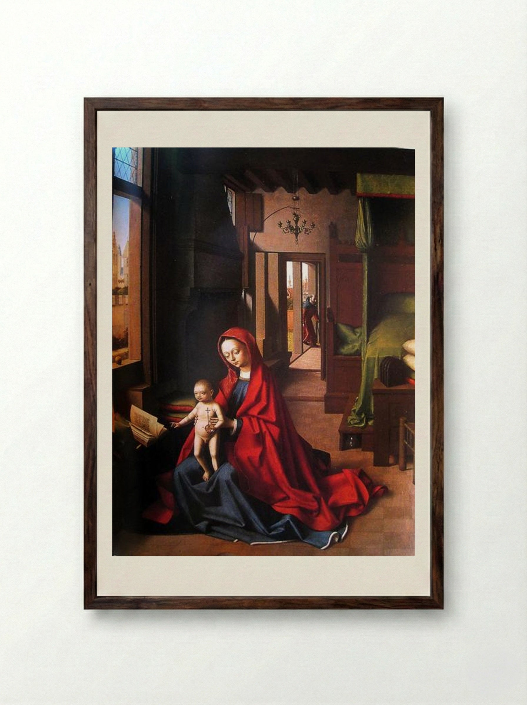 The Virgin and Child in a Gothic Interior - Petrus Christus - Framed Print Dark Wood