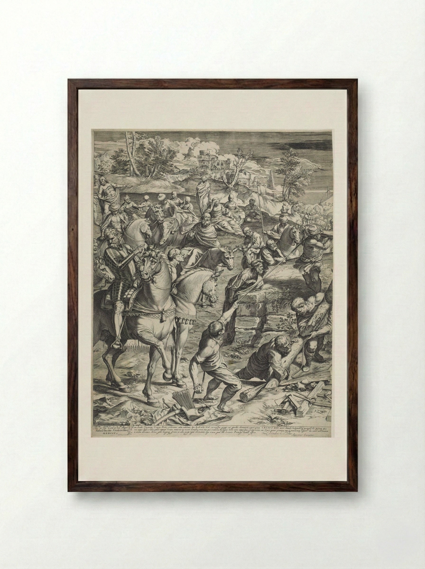 The Great Crucifixion (left panel) - Agostino Carracci - Framed Print Dark Wood