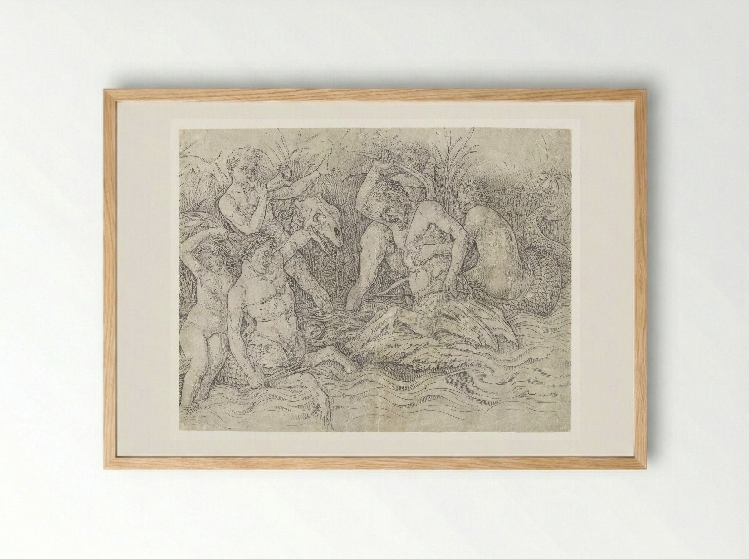 Gevecht tussen tritons met nereïden op hun rug - Andrea Mantegna - Framed Print Wood