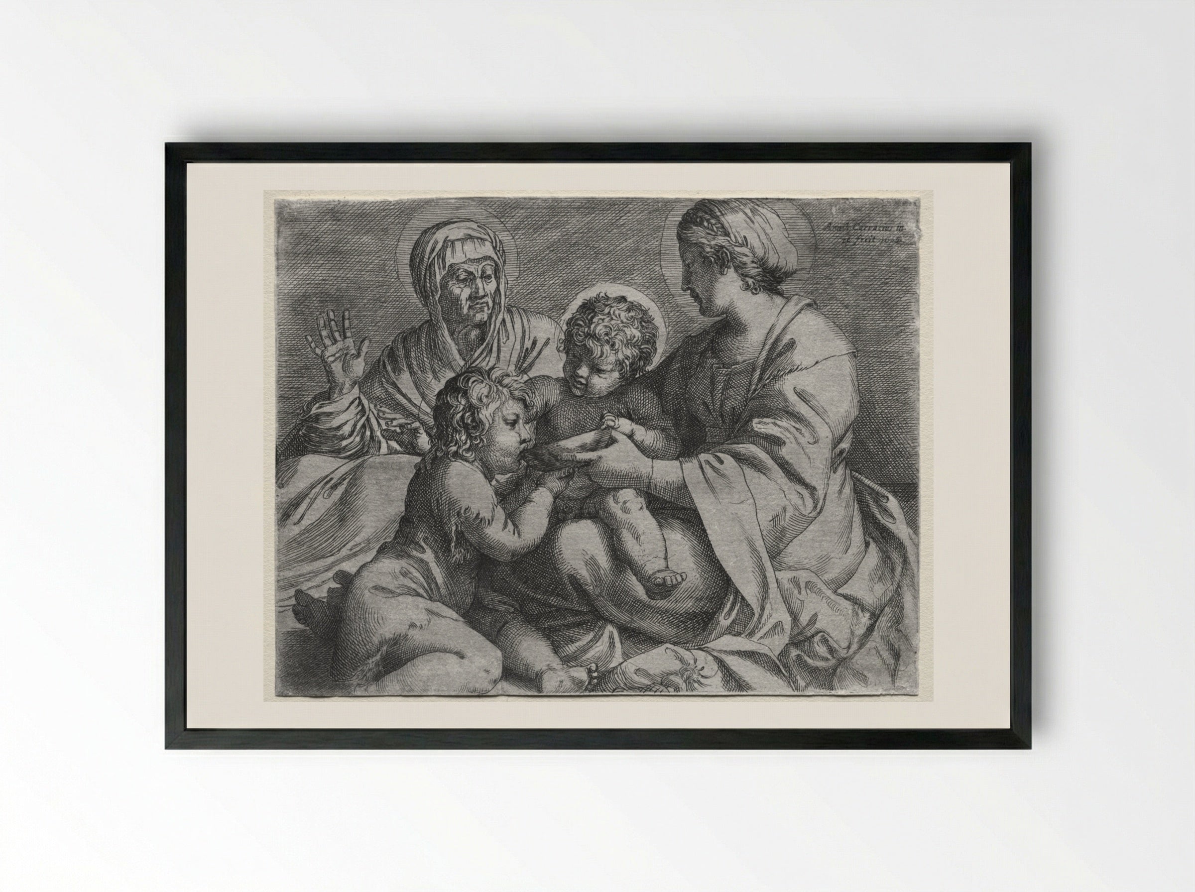 Madonna with the Bowl - Annibale Carracci - Framed Print Black