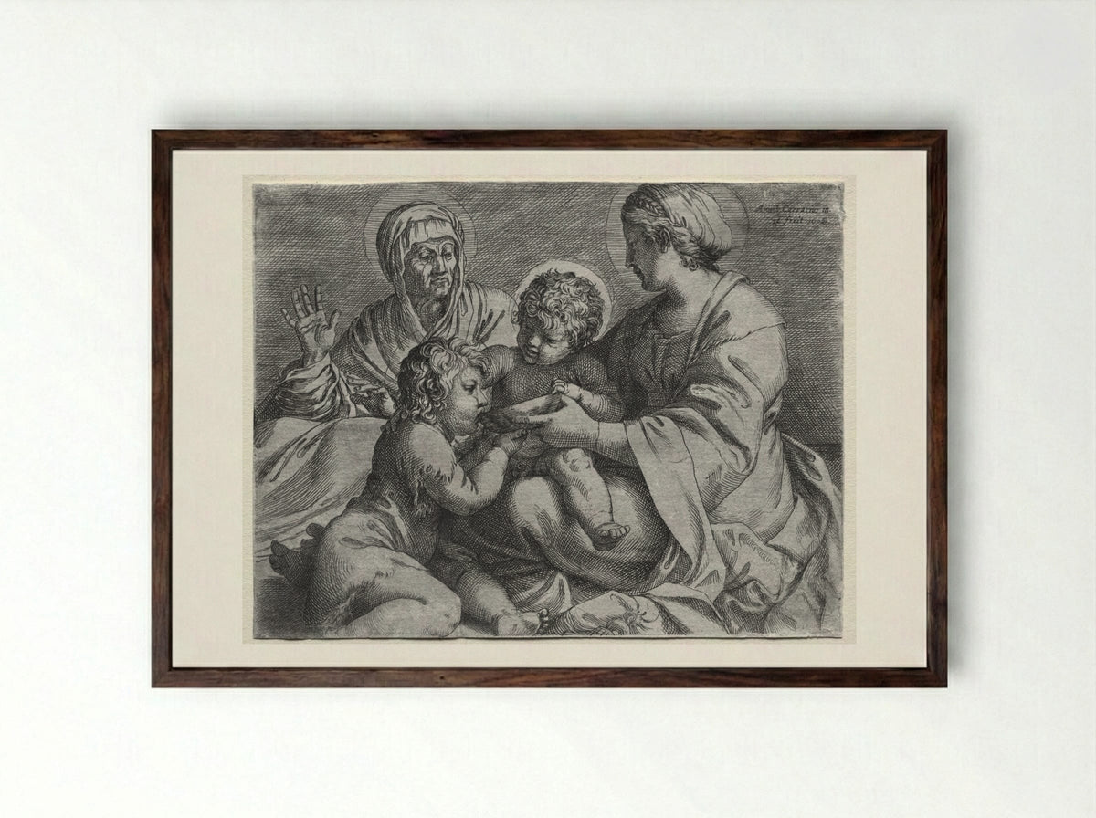 Madonna with the Bowl - Annibale Carracci - Framed Print Dark Wood